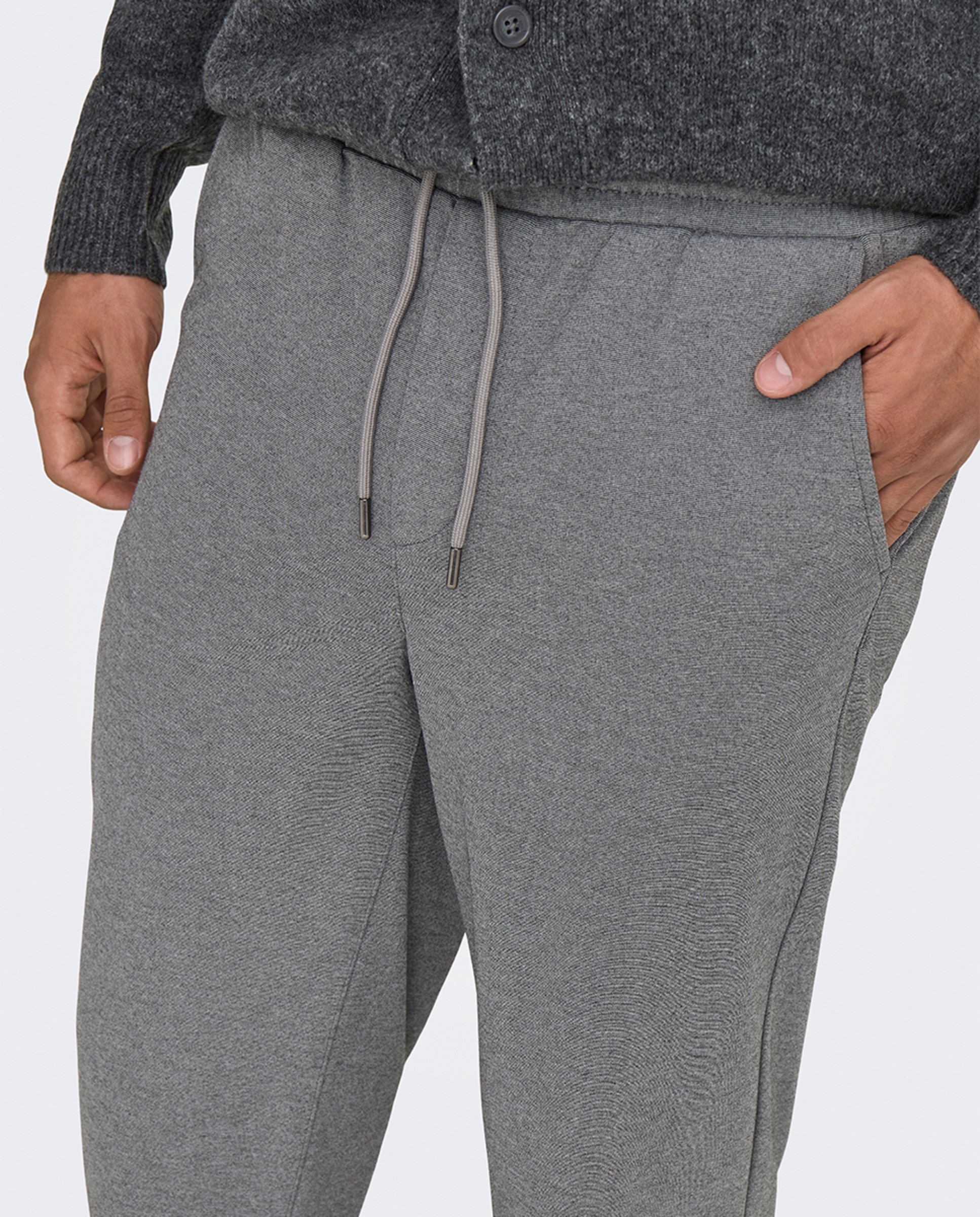 Calças com Cintura Elástica. Loose Fit Cinzento-4