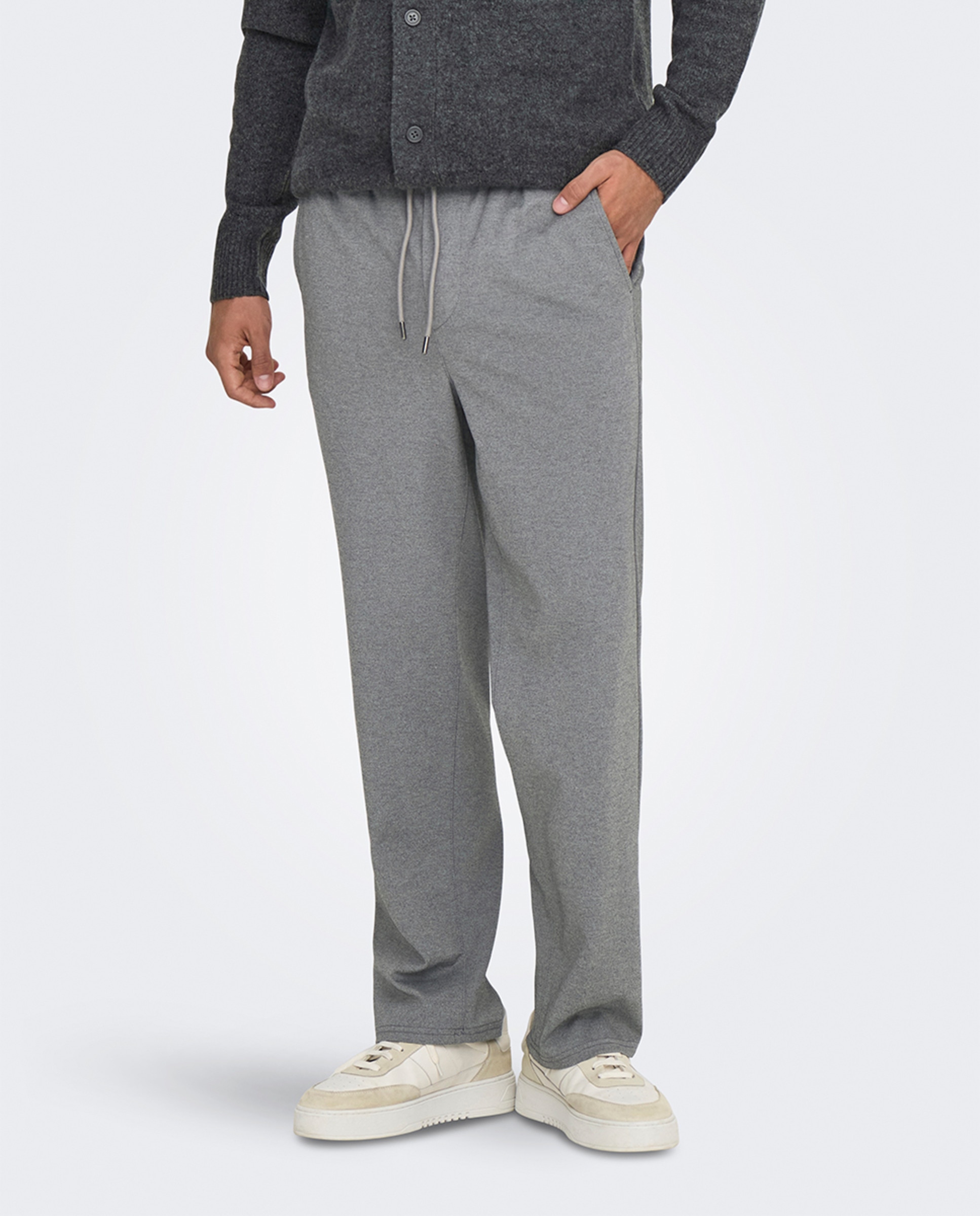 Calças com Cintura Elástica. Loose Fit Cinzento-2