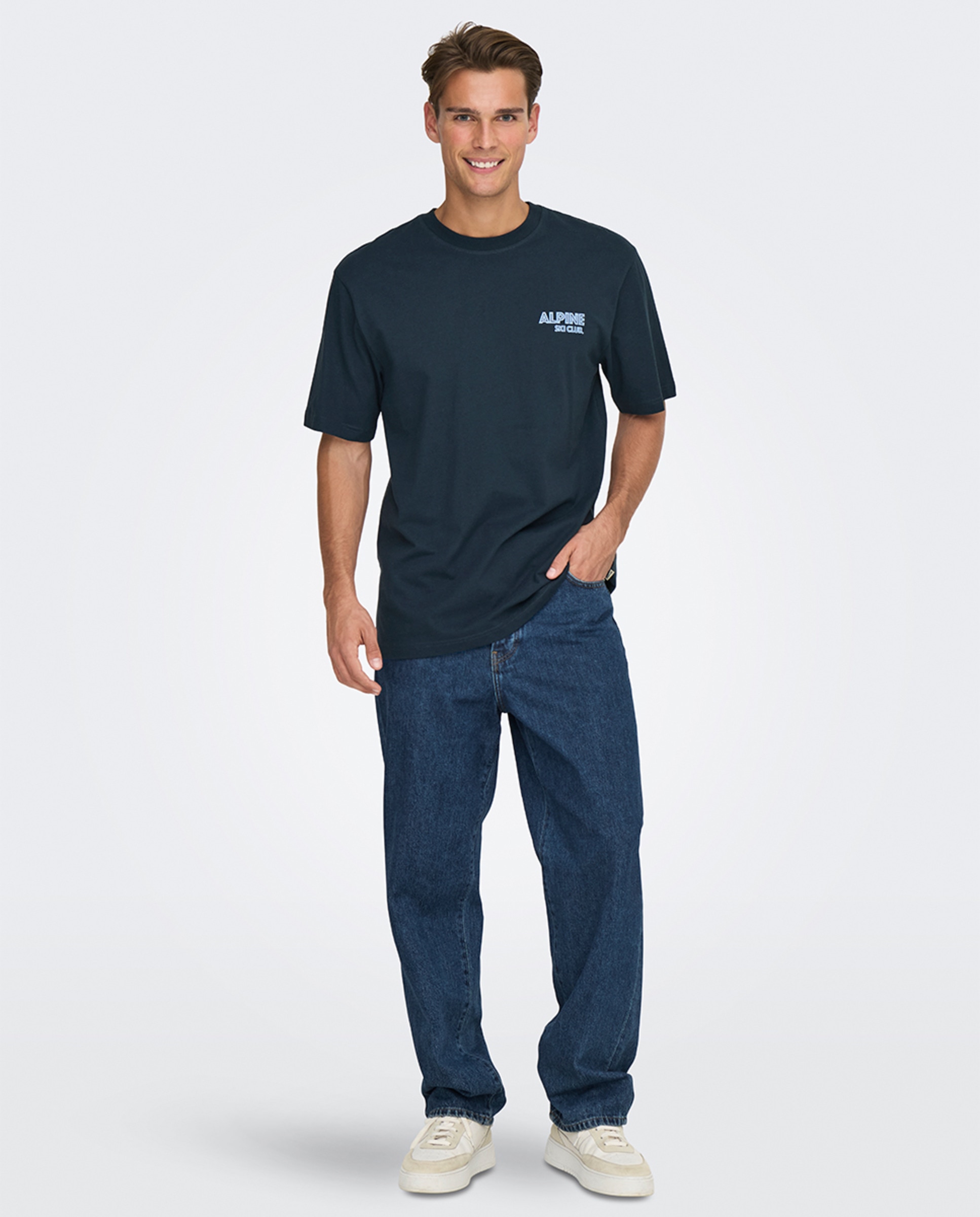 T-shirt de Manga Curta Relaxed Fit 100% Algodão Azul-7