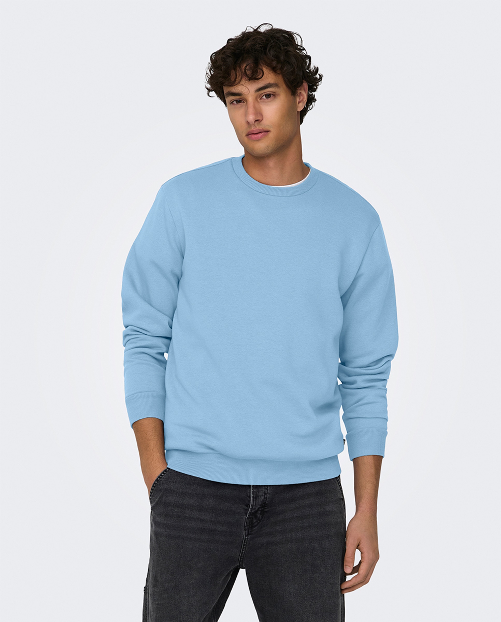 Sweatshirt de homem com decote redondo Azul-1