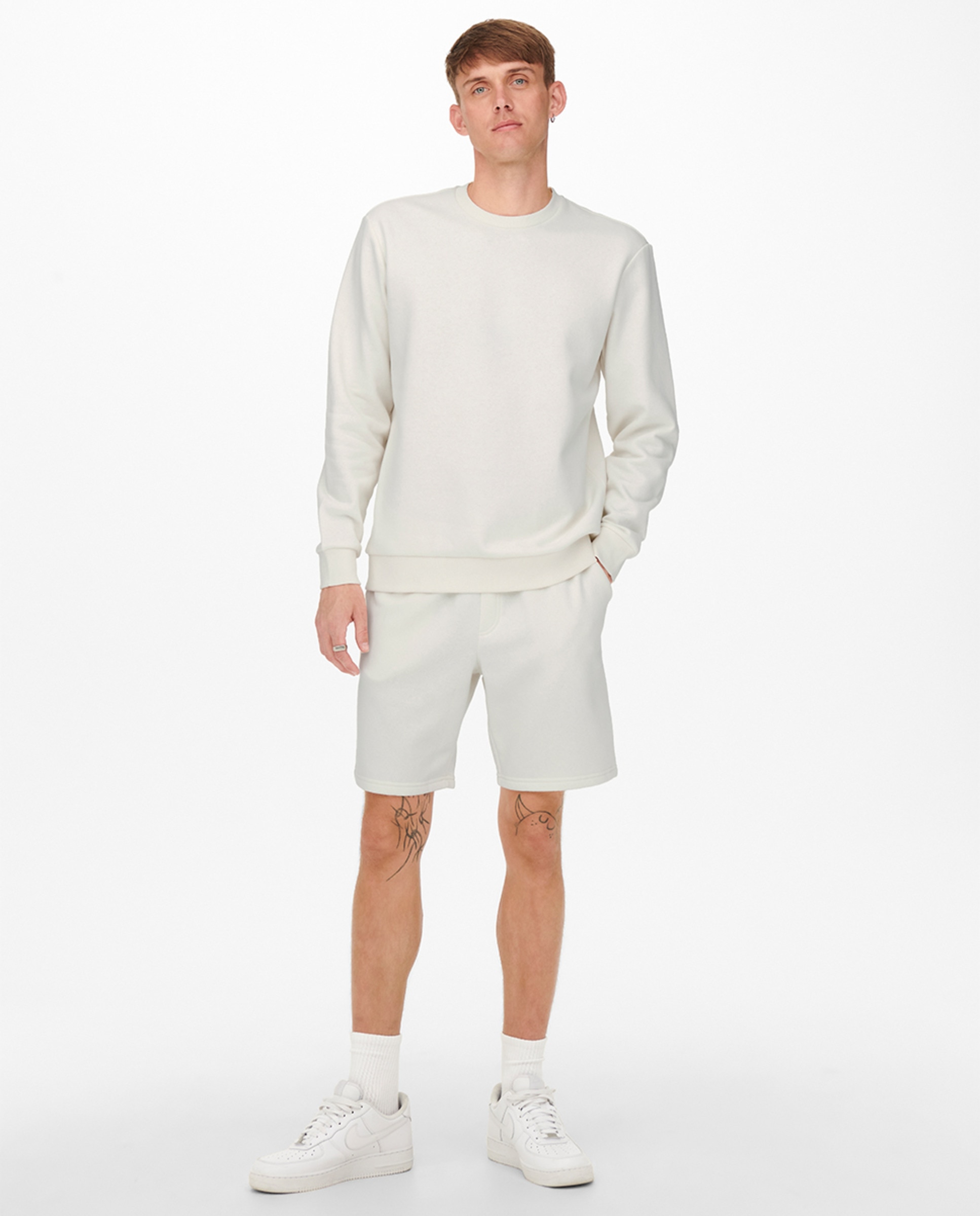 Sweatshirt de homem com decote redondo Branco-6