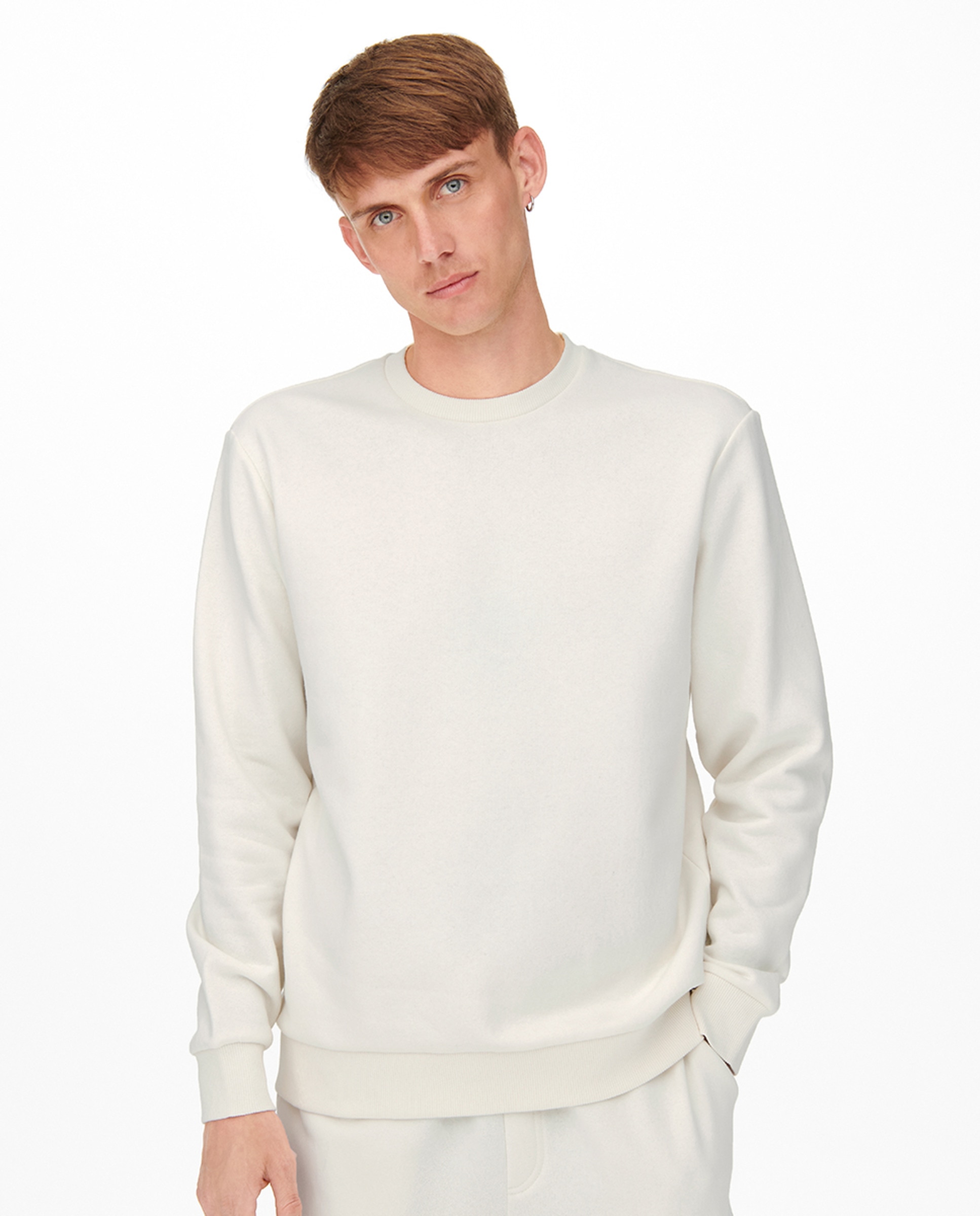 Sweatshirt de homem com decote redondo Branco-3
