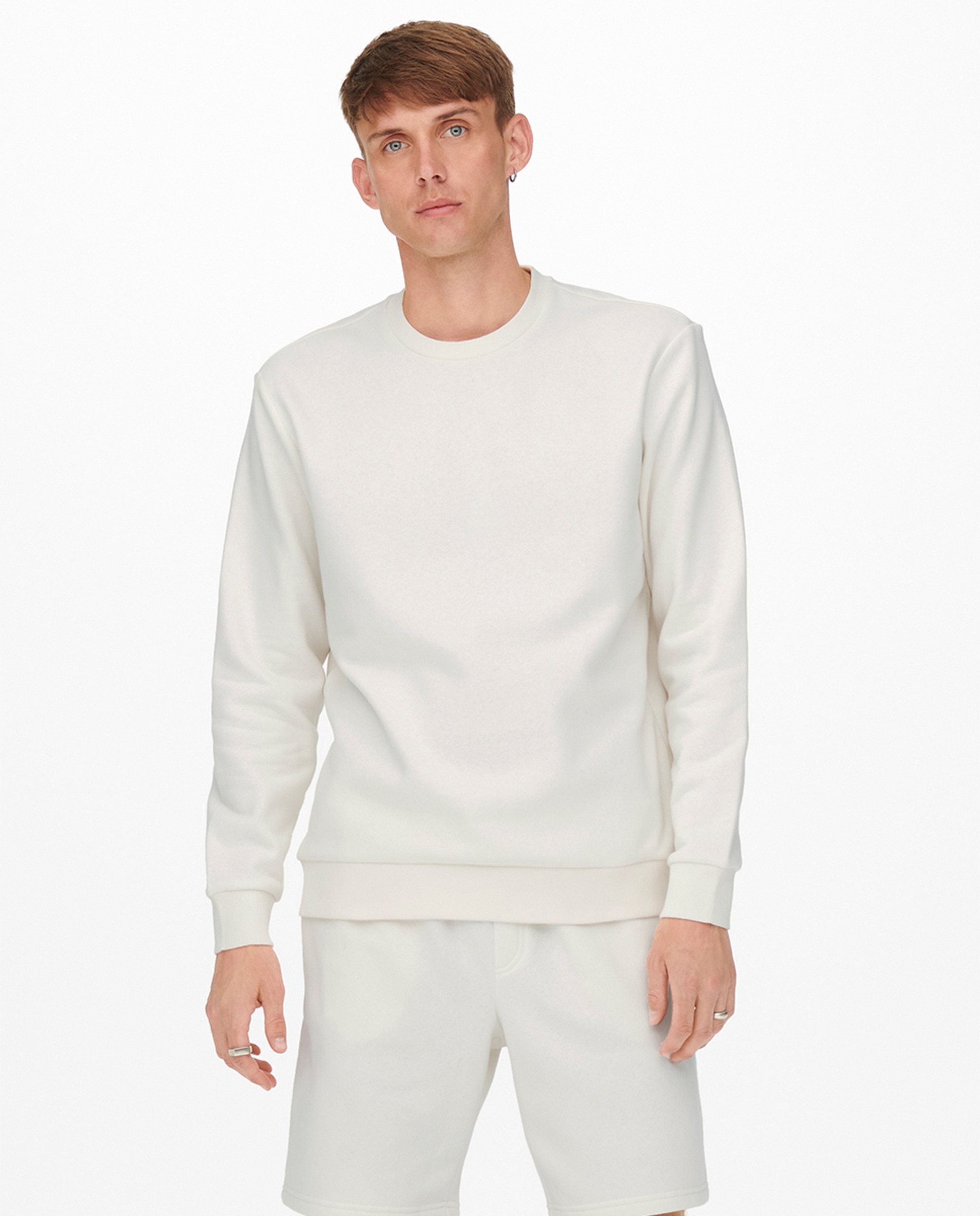 Sweatshirt de homem com decote redondo Branco-1