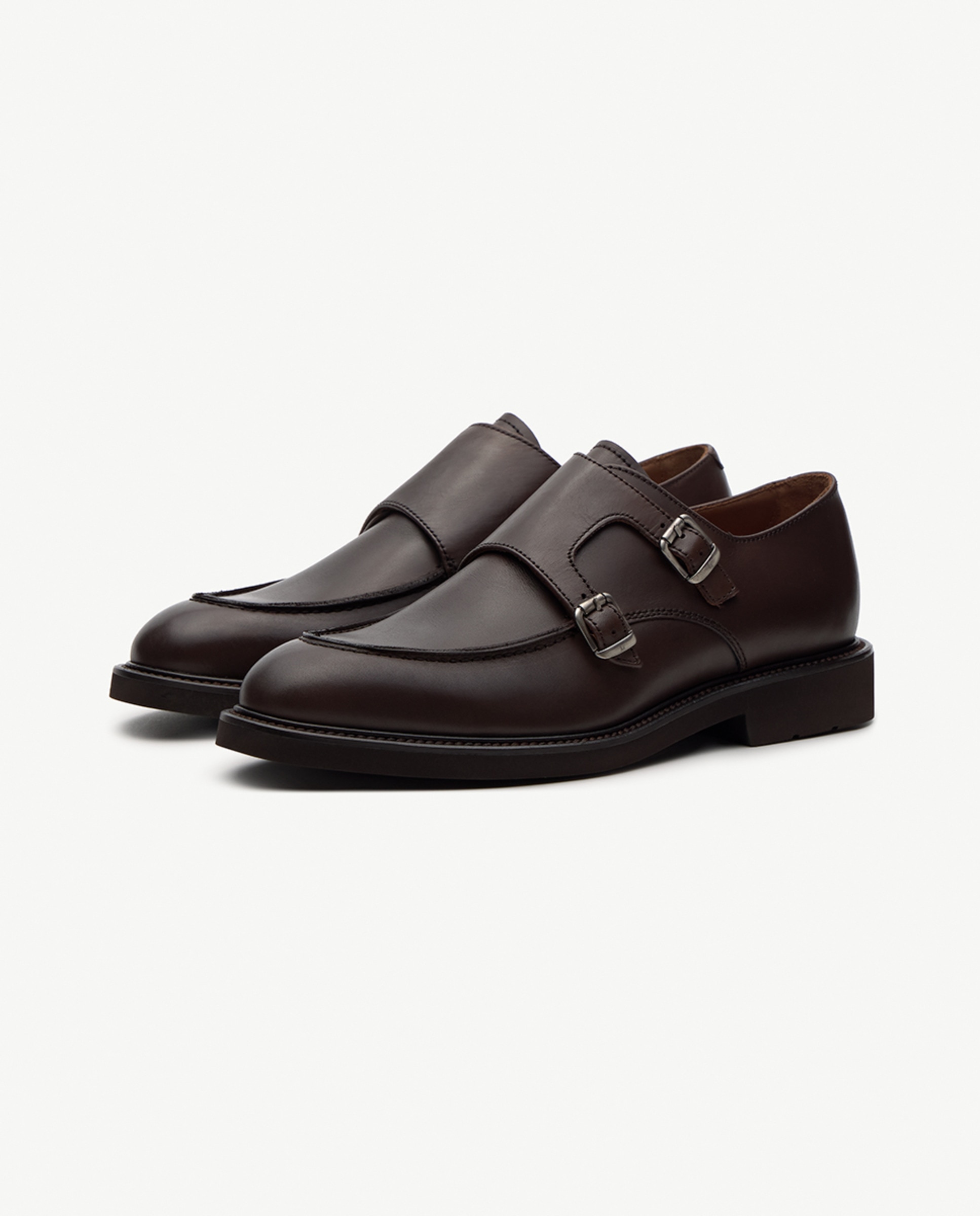 Bluchers em Pele com Fivela Dupla Baltimore Castanho-escuro-2