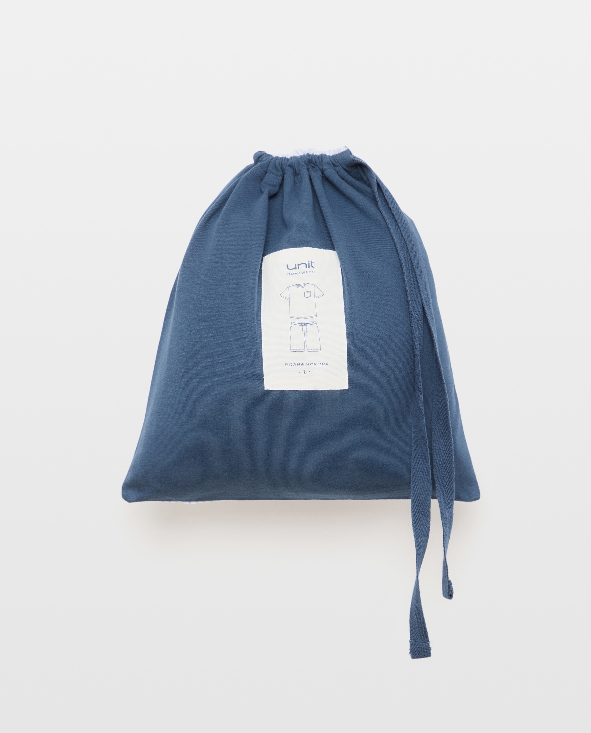 Pijama combinado hombre algodón con bolsa Azul marino-5