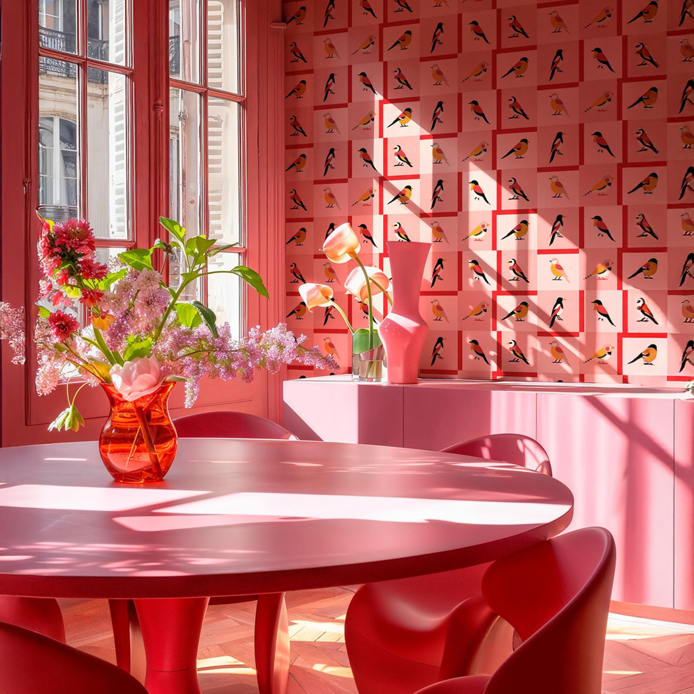 Papel de Parede TNT Like a Bird da Coleção Coco Davé ColortheraPills Rosa-2