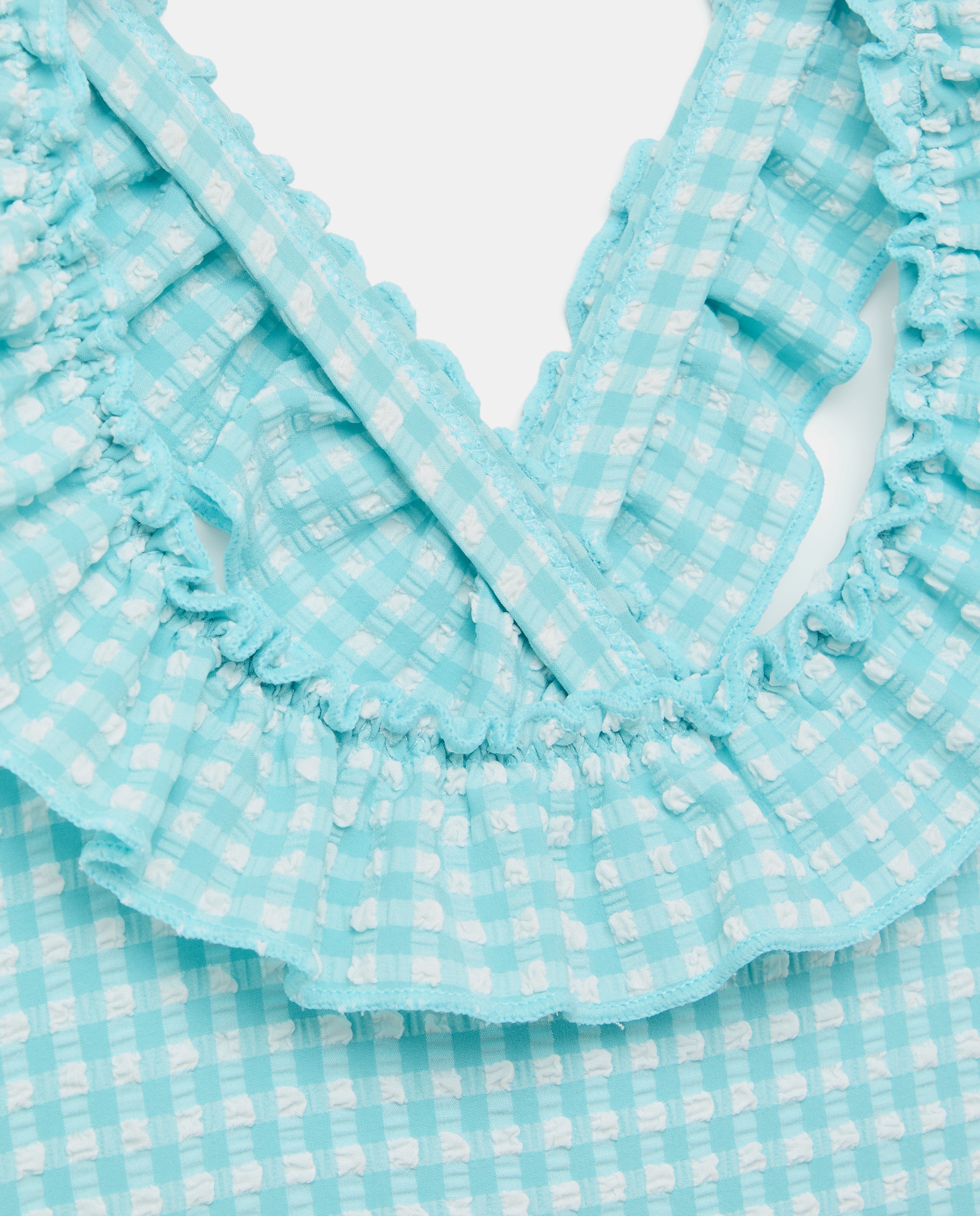 Fato de Banho Vichy com Folho no Decote Azul-5