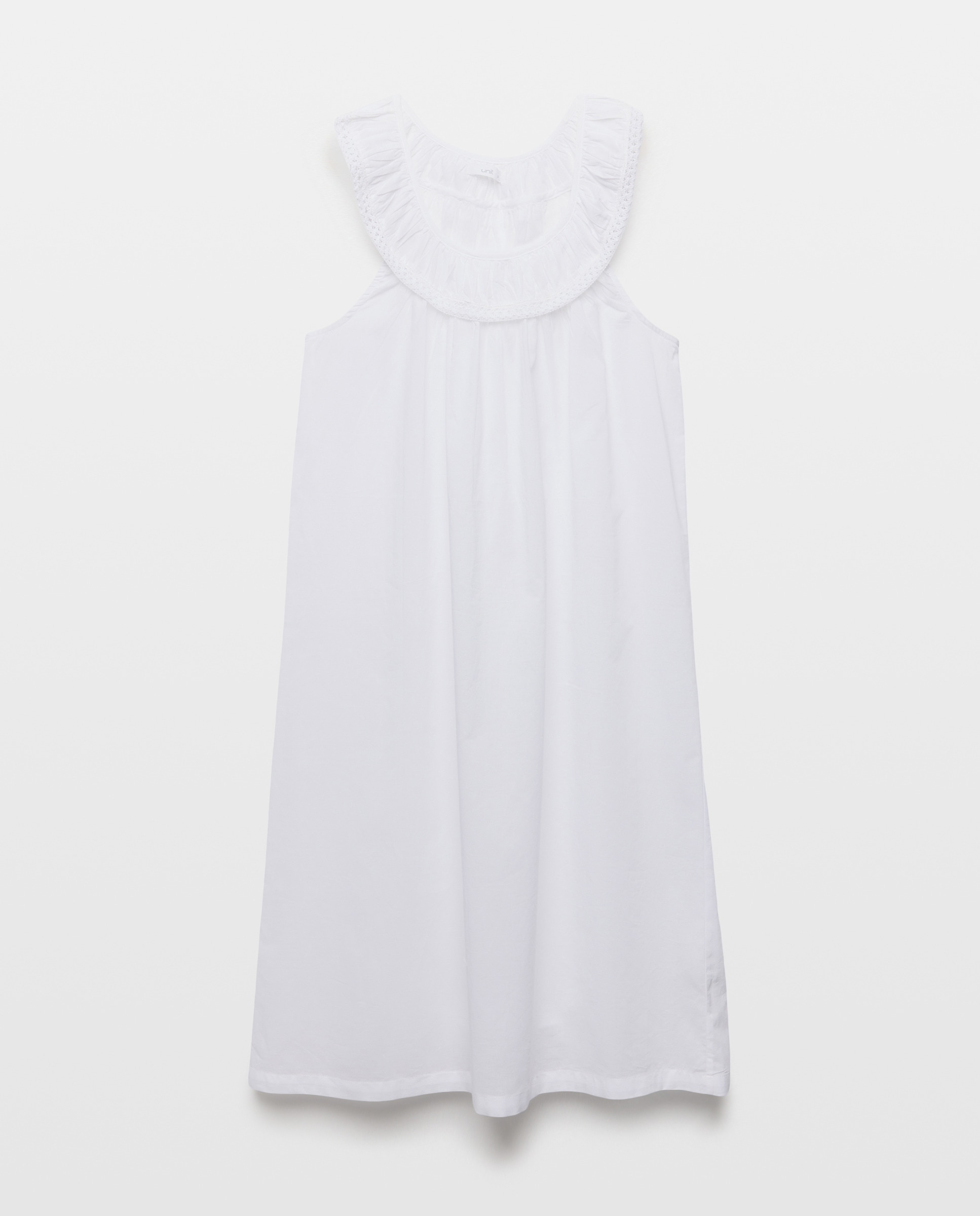 Camisón mujer algodón cuello drapeado Blanco roto-3