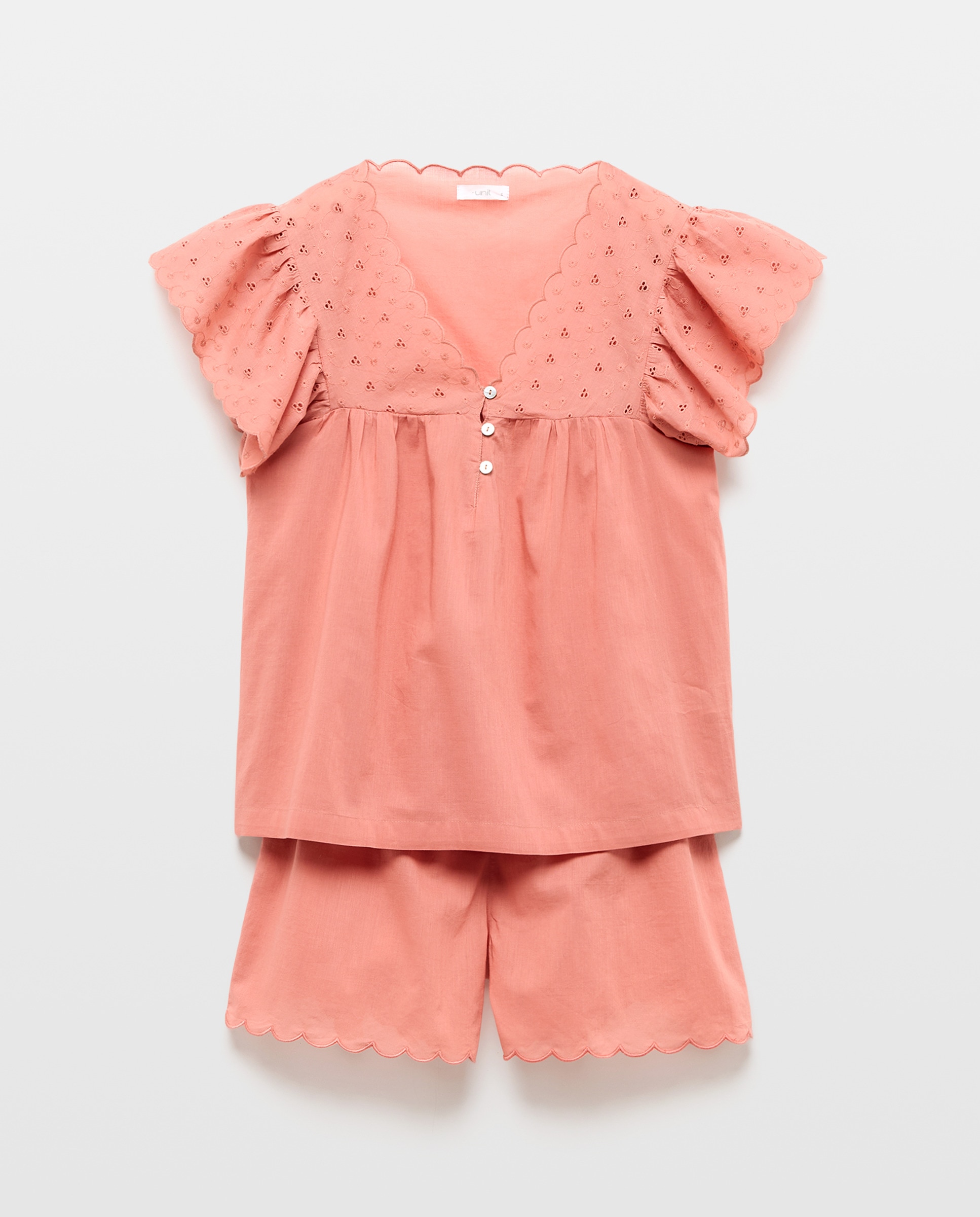 Pijama mujer algodón pechera bordado 260 Salmón-3