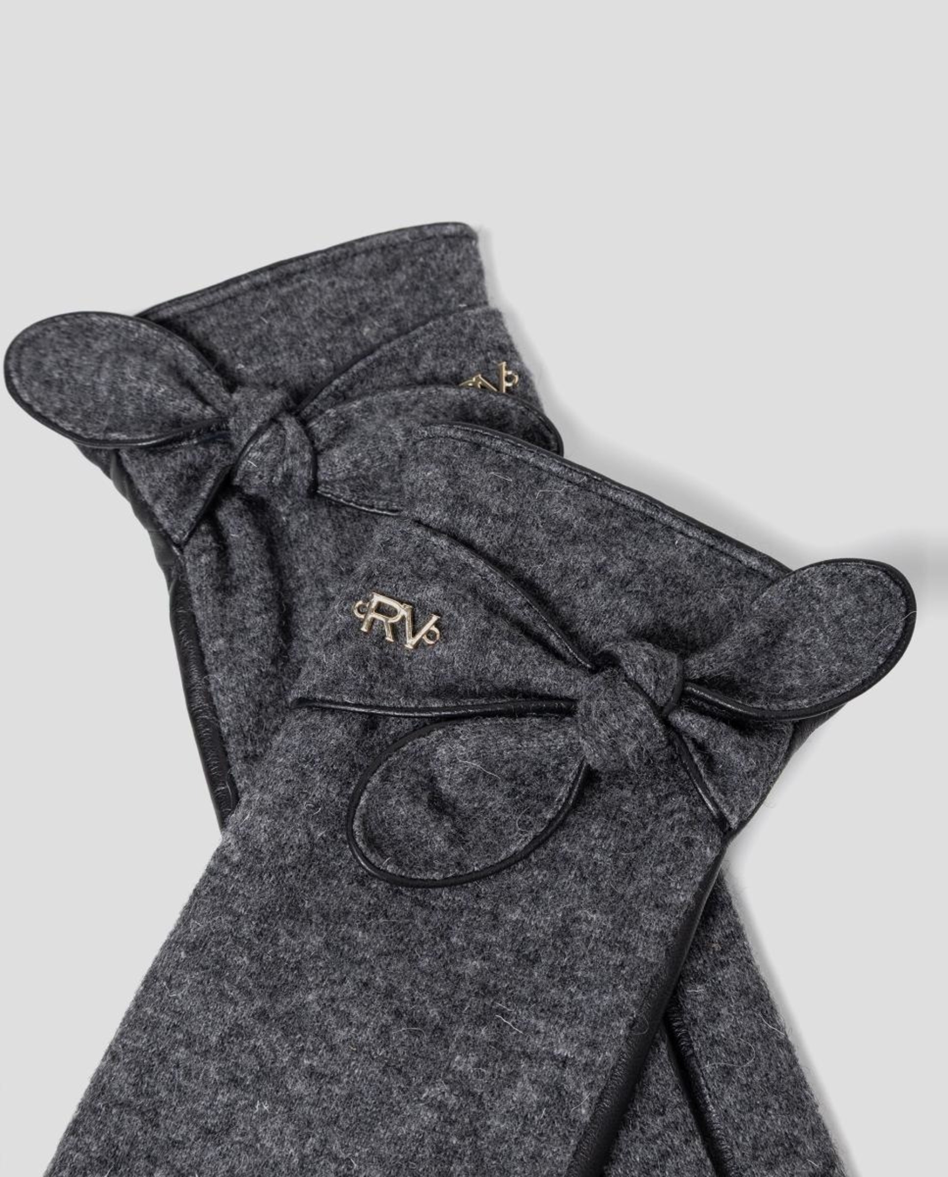 Luvas de Napa e Lã com Laço Cinzento-escuro-3