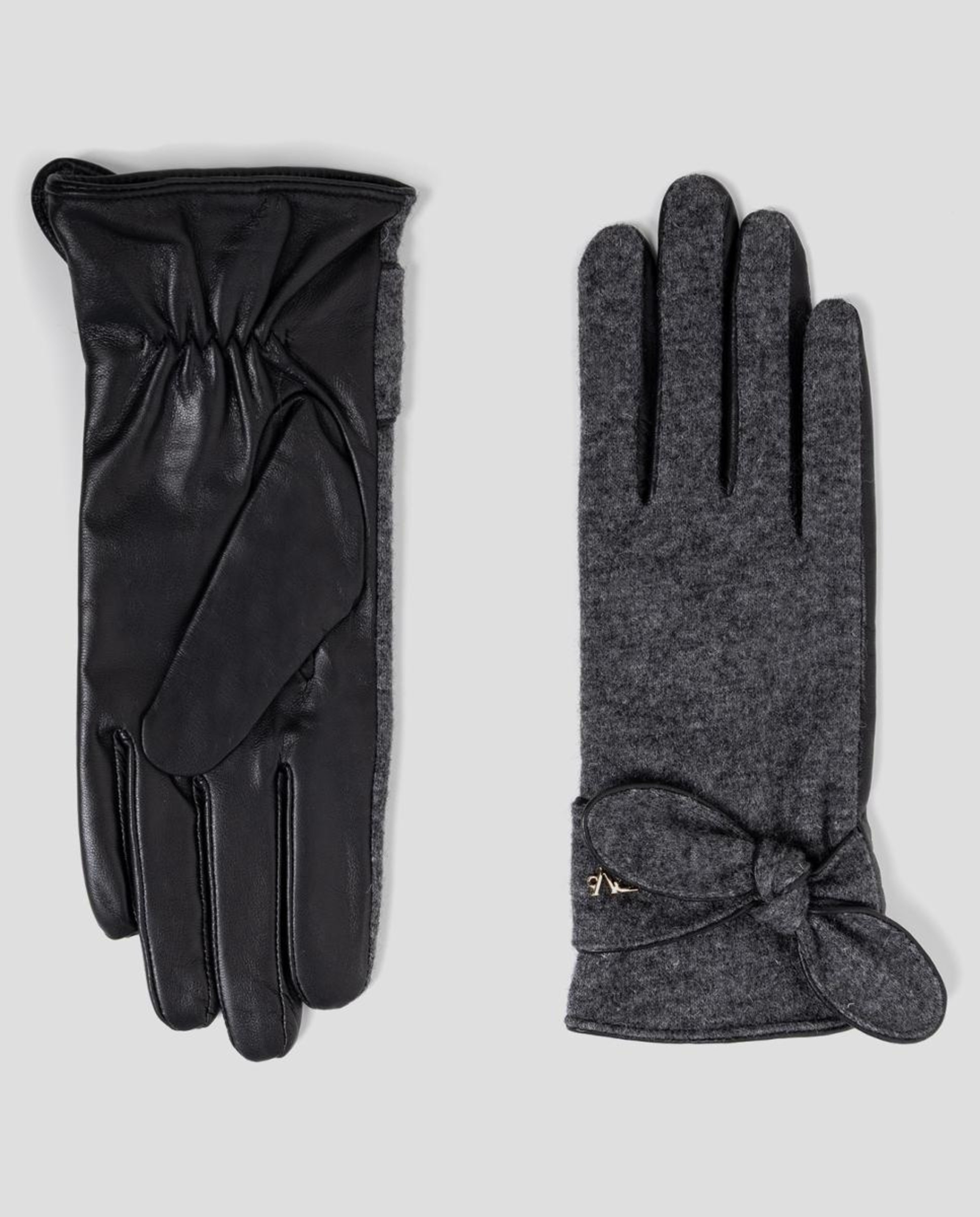 Luvas de Napa e Lã com Laço Cinzento-escuro-1
