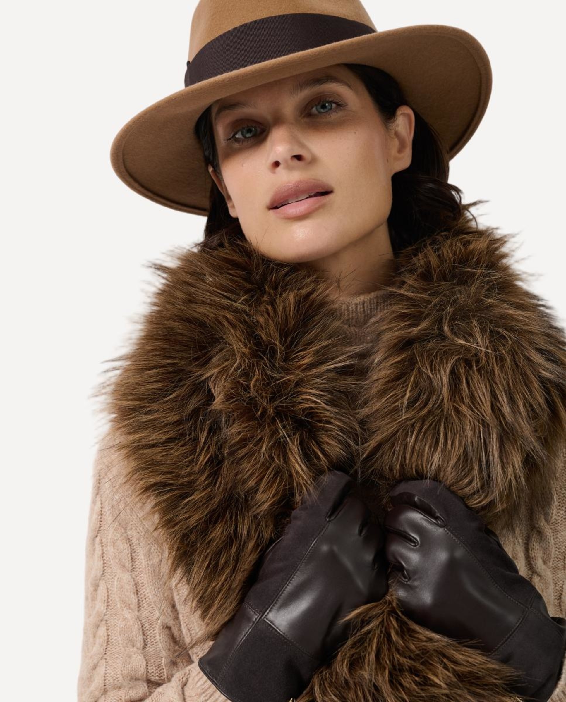 Luvas com Patch de Napa e Camurça Castanho-3