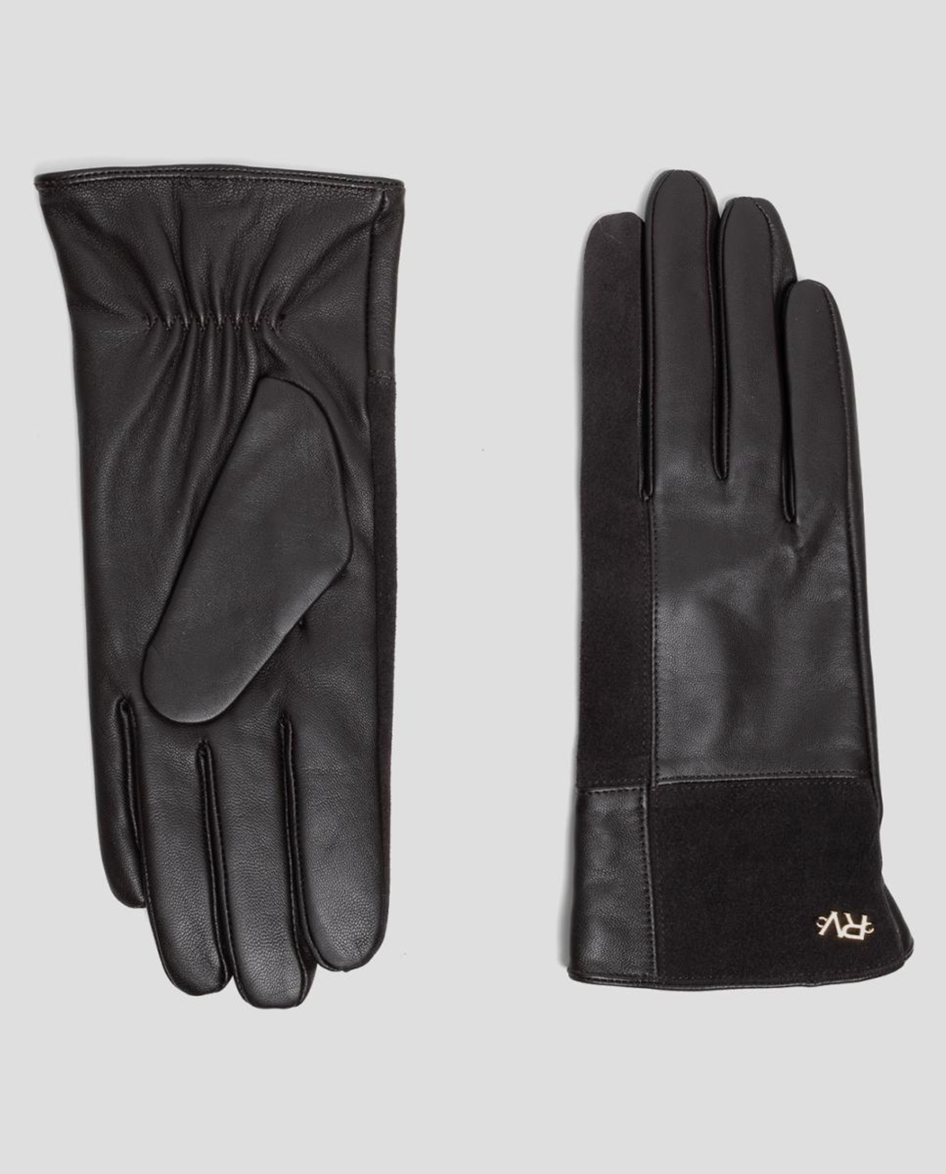 Luvas com Patch de Napa e Camurça Castanho-1