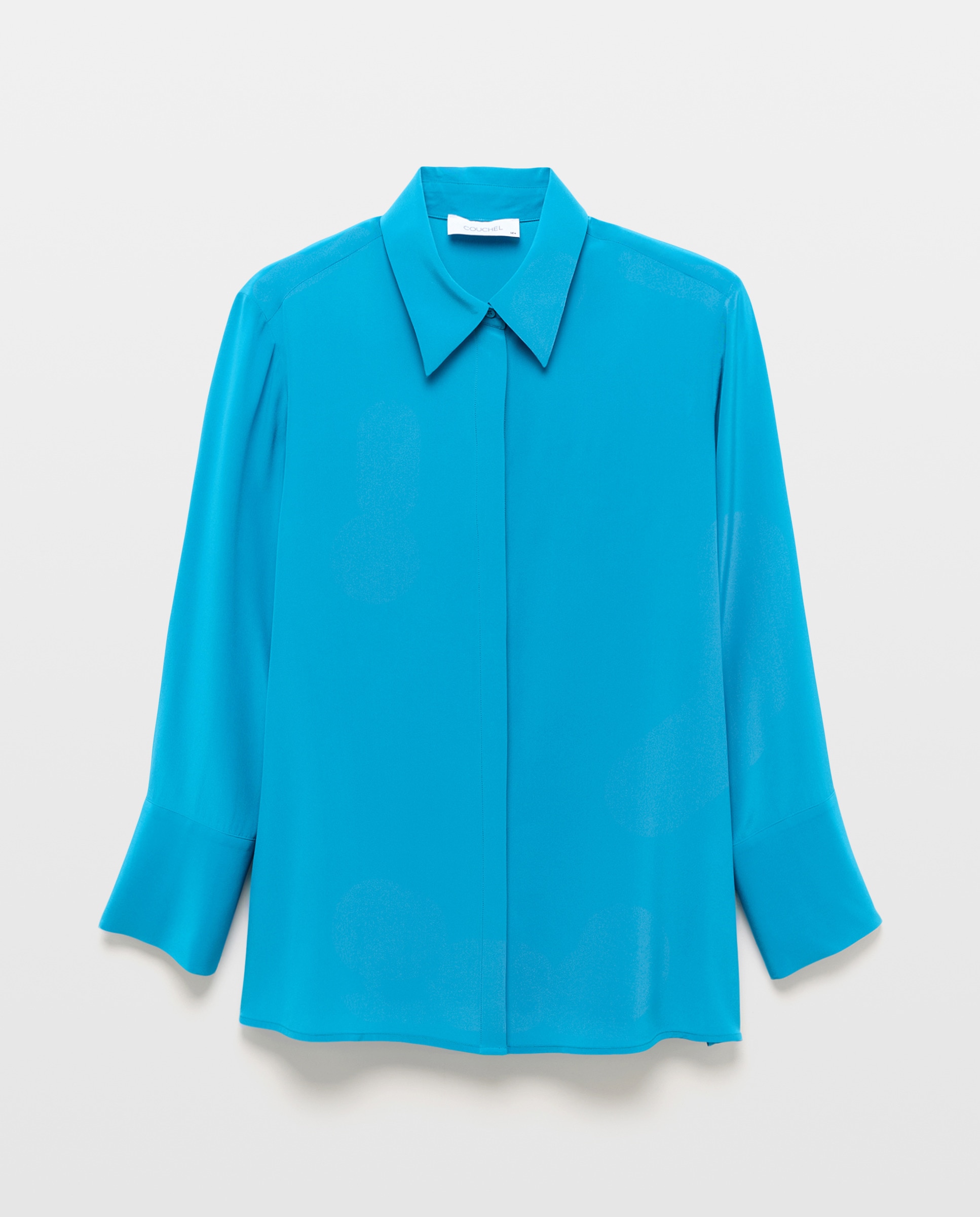 Blusa Tipo Camiseiro de Seda com Manga Comprida Verde Pato-4