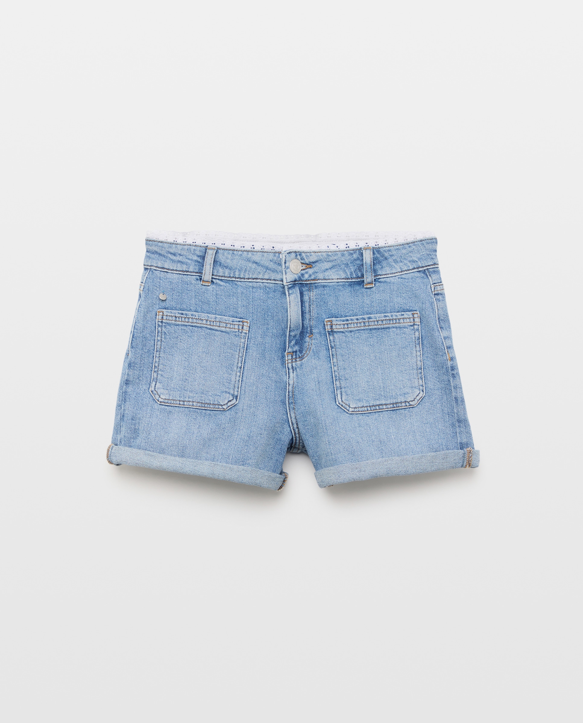 Calções Lisos de Algodão Azul Suave-4