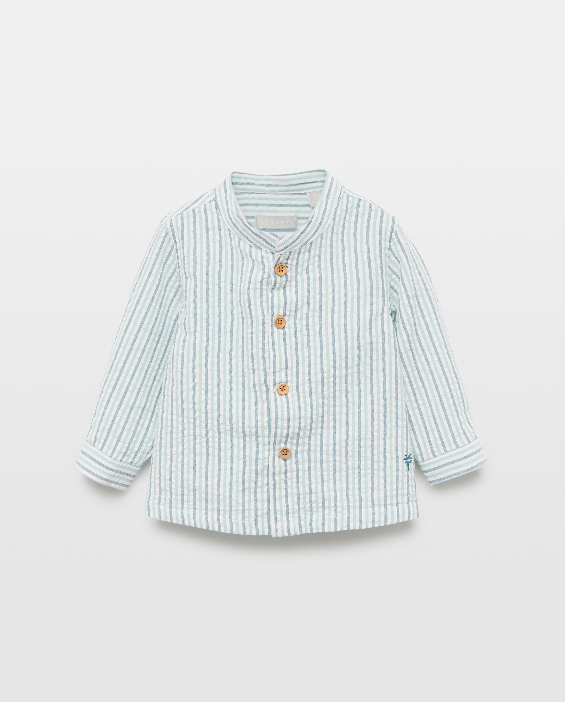 Camisa de Bebé em Seersucker com Manga Comprida e Gola à Padre Verde-1