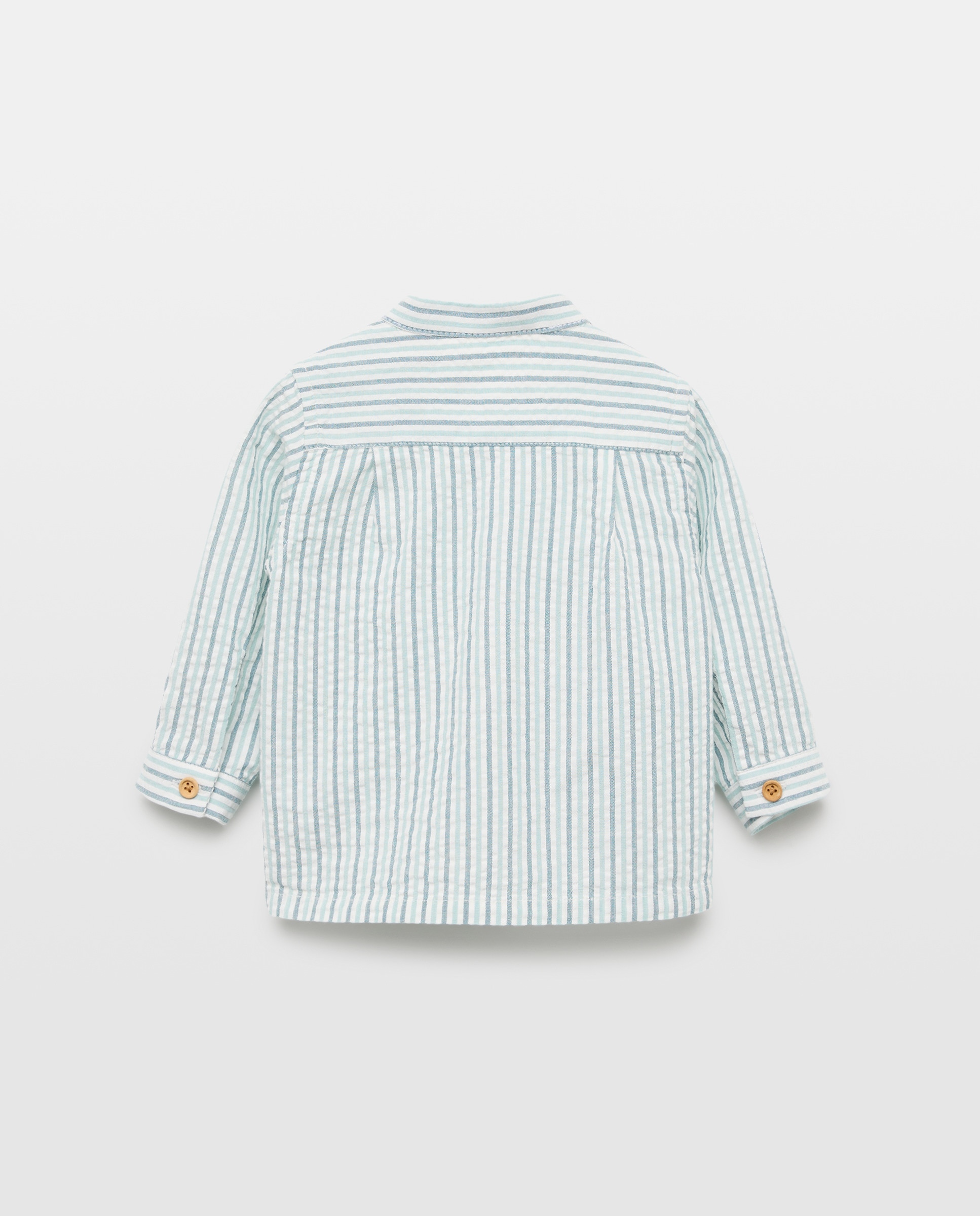 Camisa de Bebé em Seersucker com Manga Comprida e Gola à Padre Verde-2