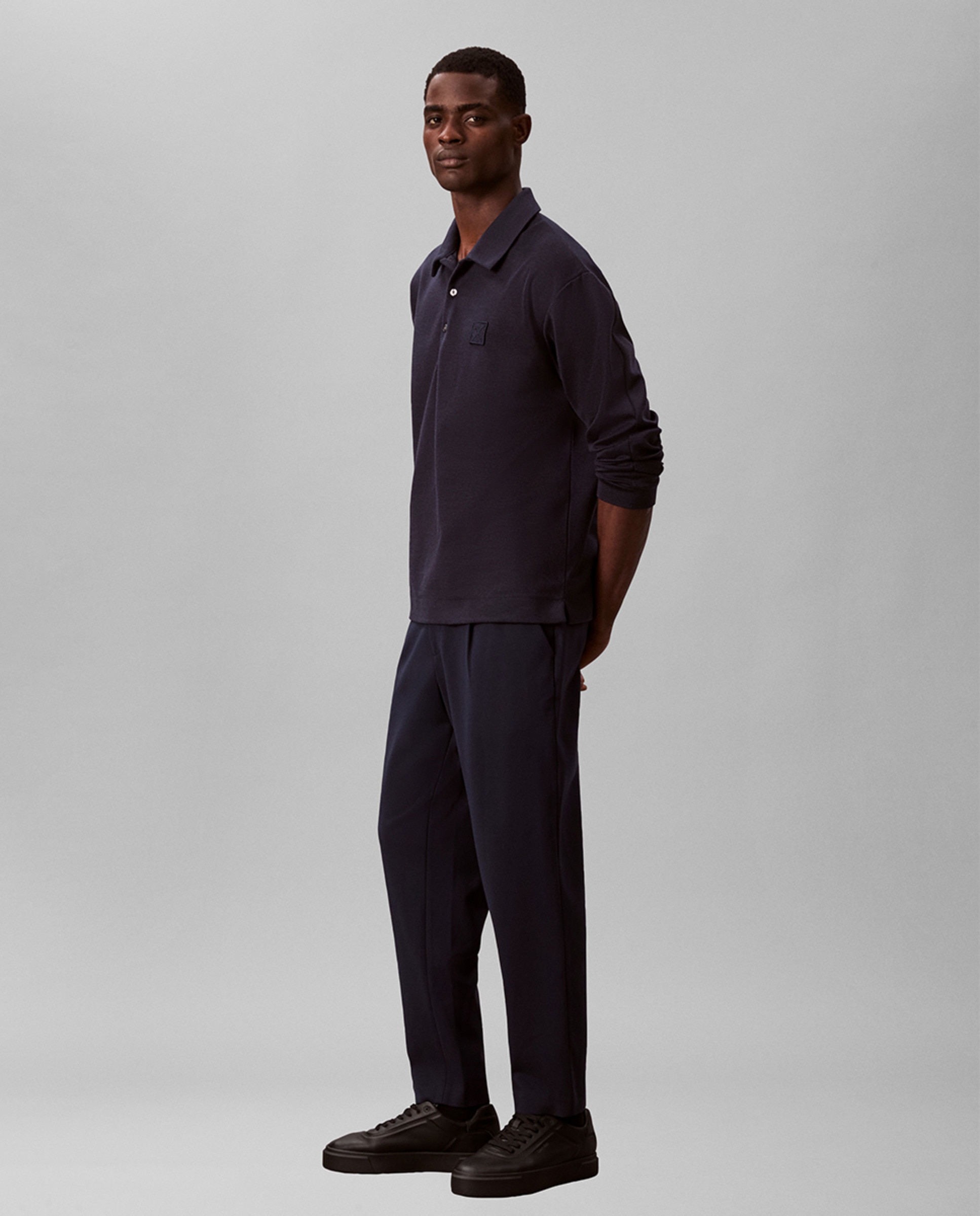 Calças Slim Fit com Pinças Azul-marinho-2