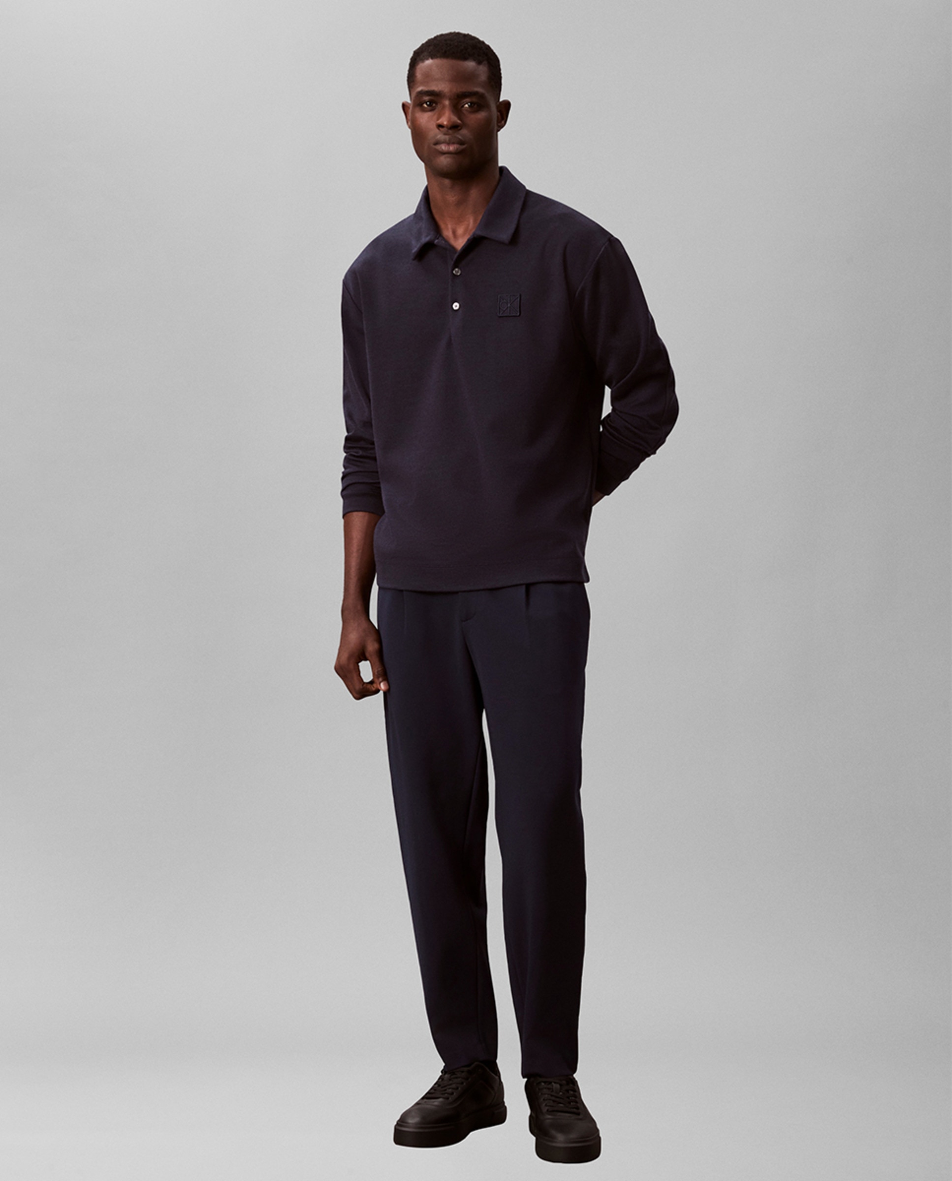 Calças Slim Fit com Pinças Azul-marinho-1