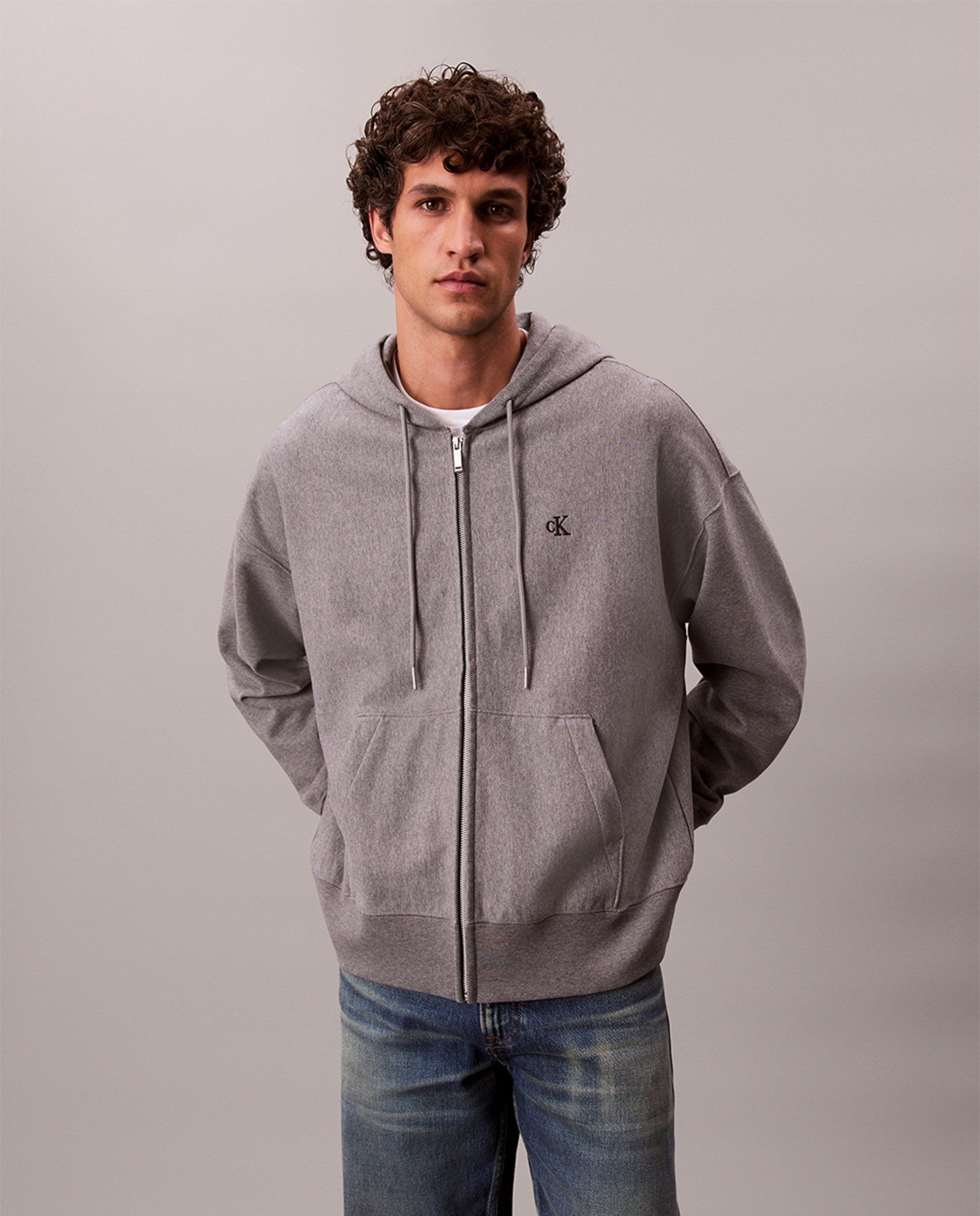 Sweatshirt com Fecho de Correr Cinzento-1
