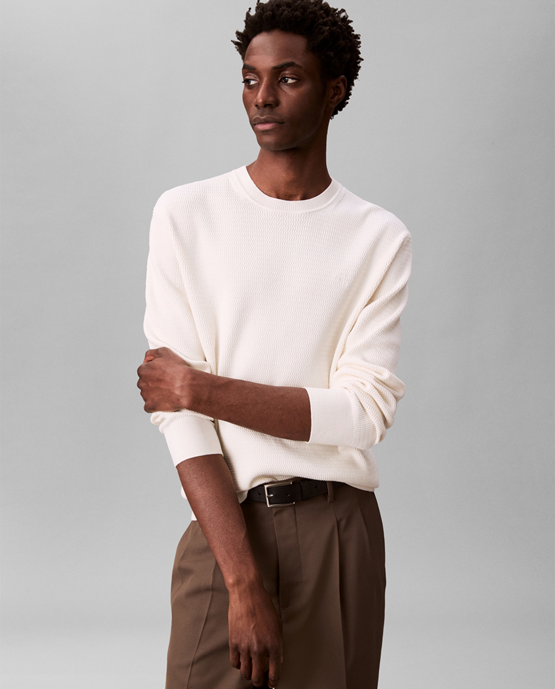 Camisola de Malha de Algodão com Estrutura Creme-1