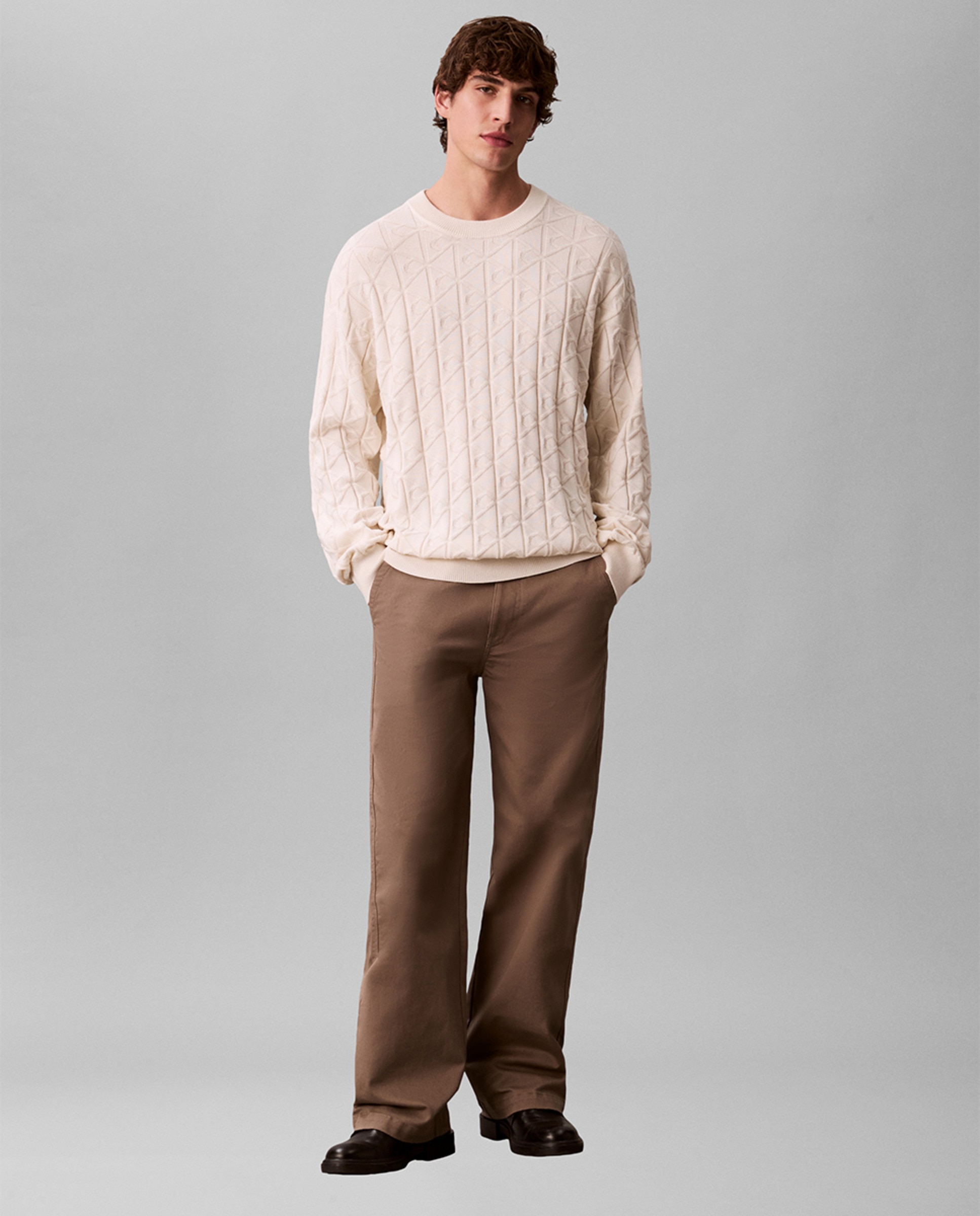 Camisola de Malha de Algodão com Logótipo Creme-6
