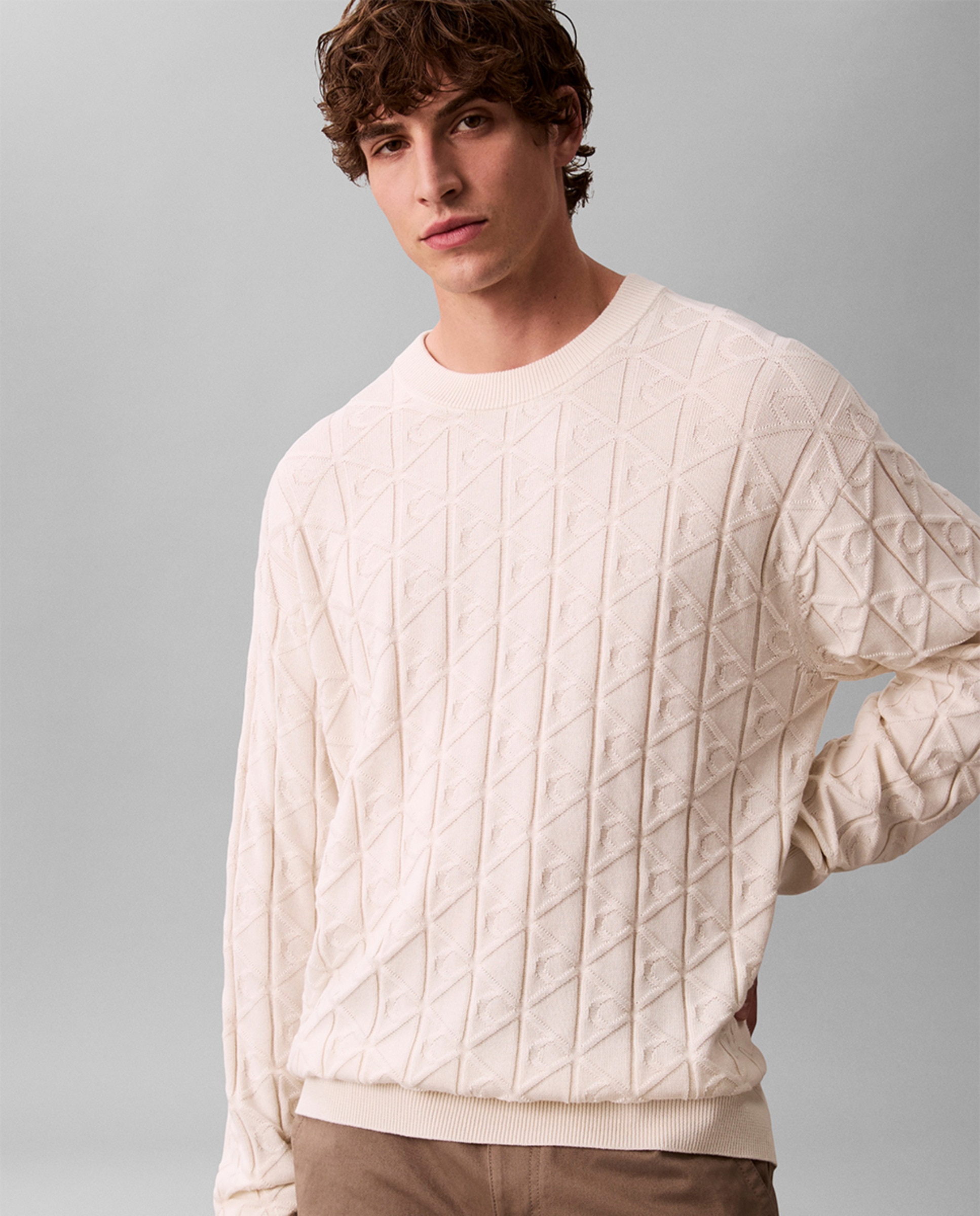 Camisola de Malha de Algodão com Logótipo Creme-4