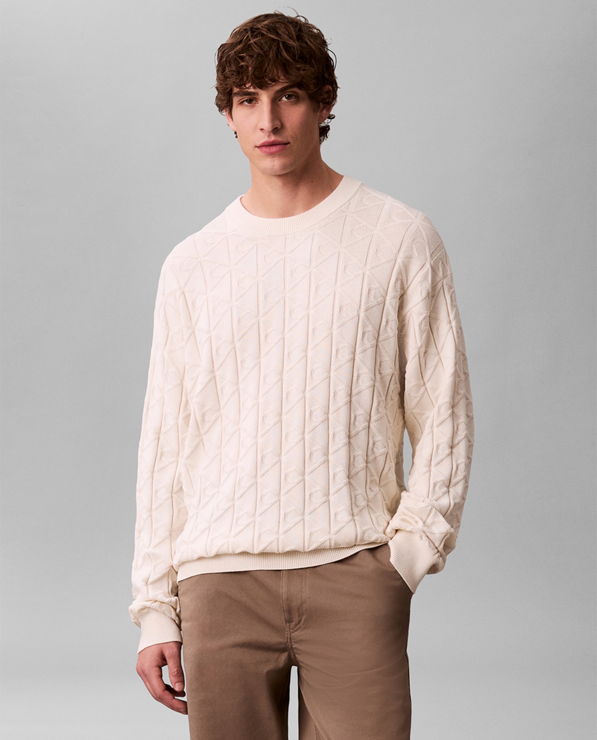 Camisola de Malha de Algodão com Logótipo Creme-1