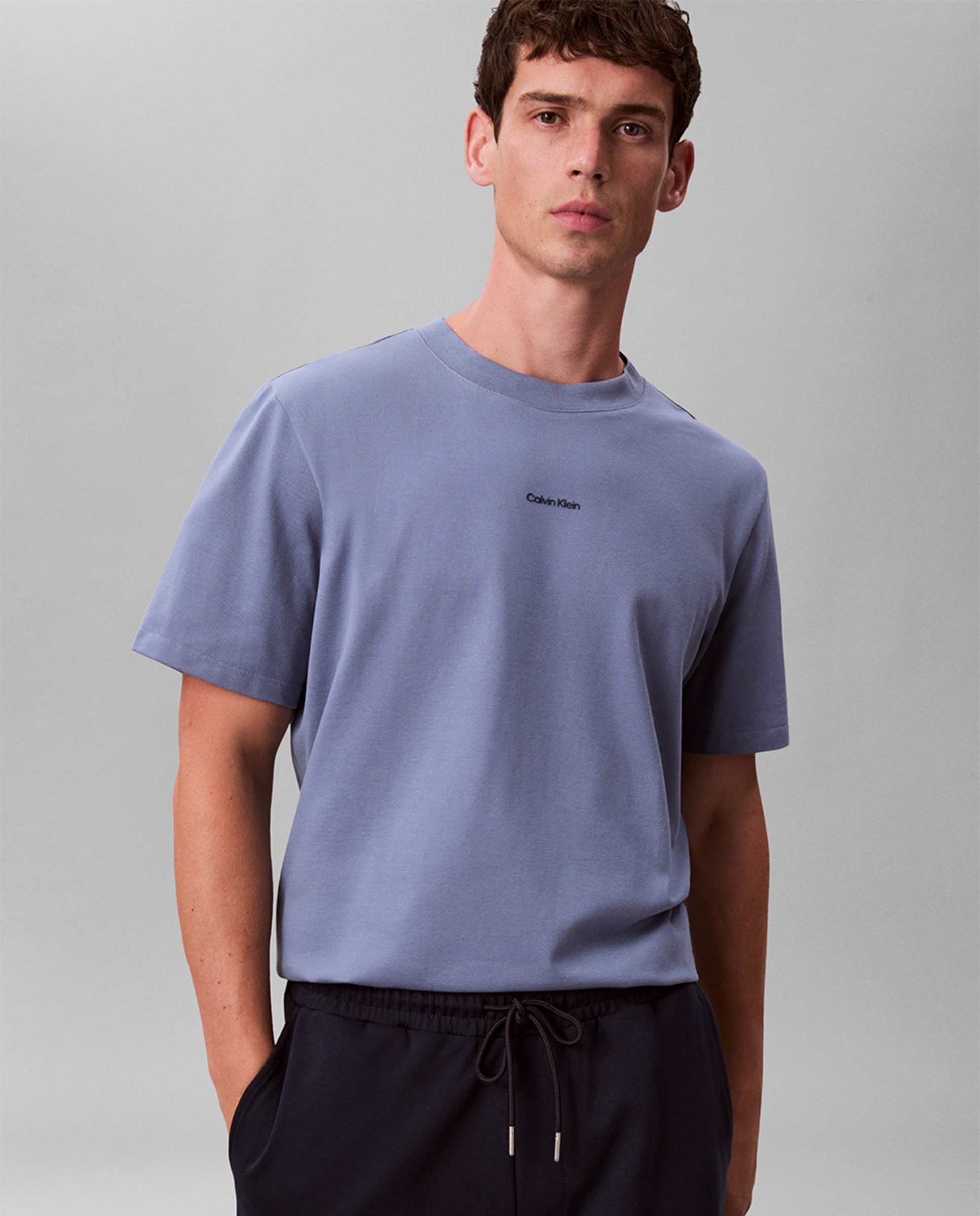 T-shirt Piqué Stretch com Logótipo Nano Azul-índigo-4