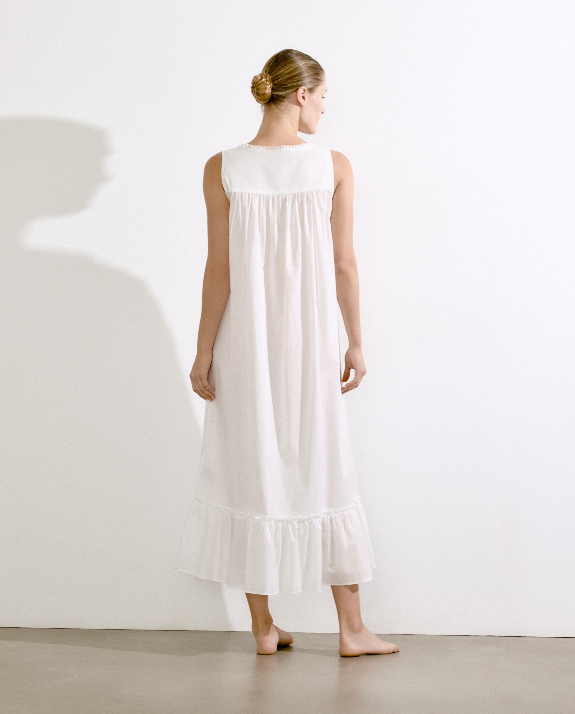 Camisa de Dormir de Alças com Pregas Branco-2