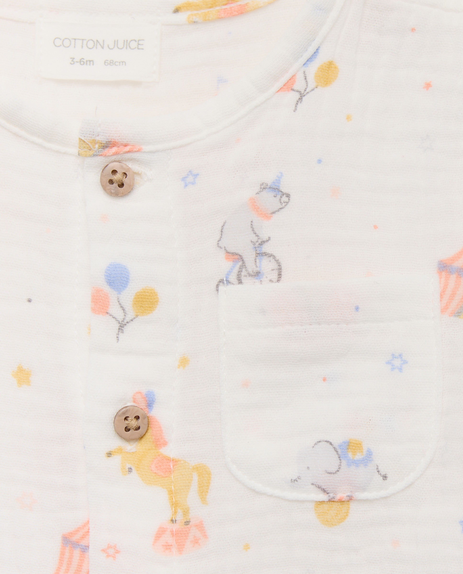 Babygrow de Chiffon de Bebé com Desenhos de Animais Cotton Juice Branco-3