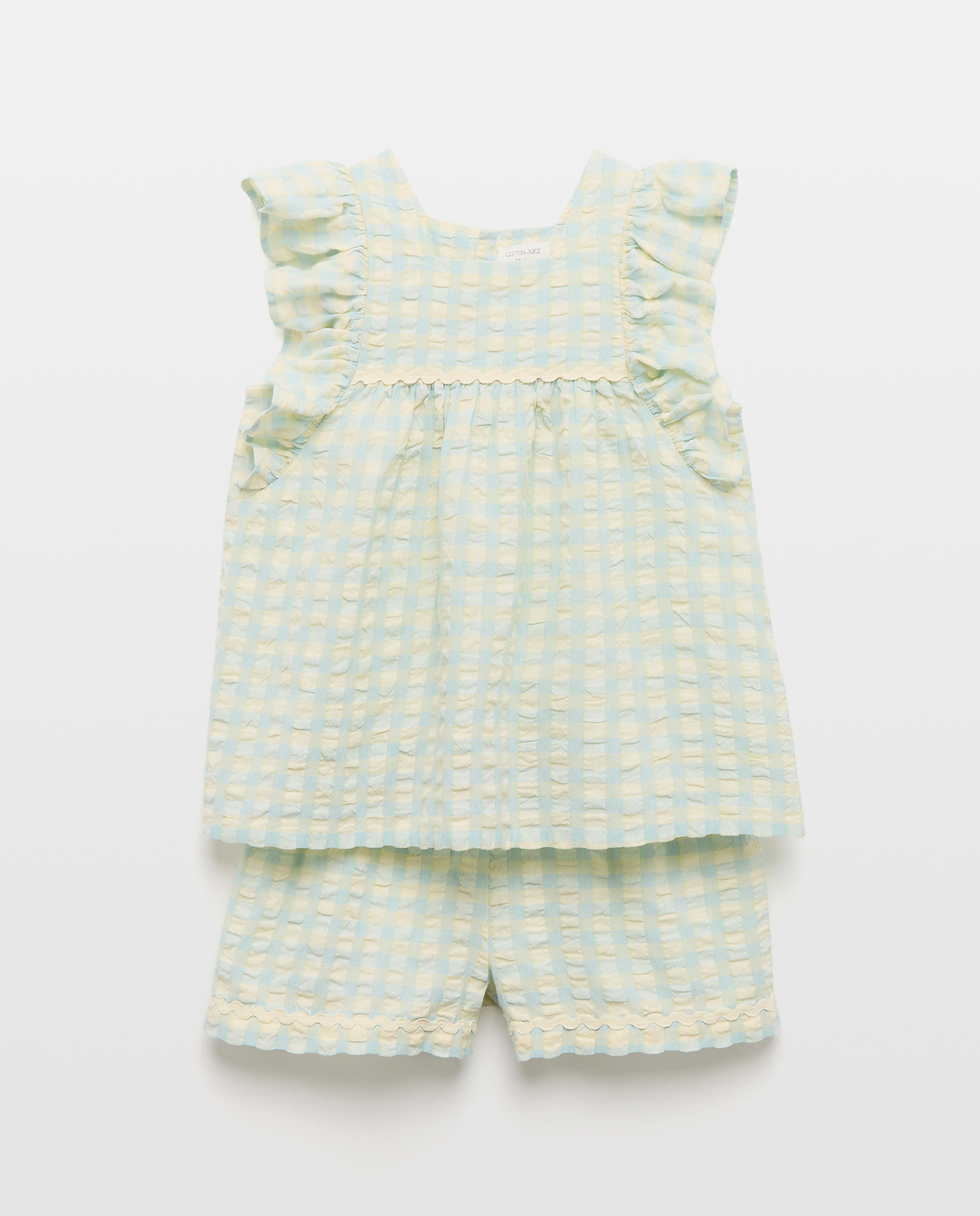 Imagem 0 de Pijama Completo Curto Plano com Vichy e Seersucker