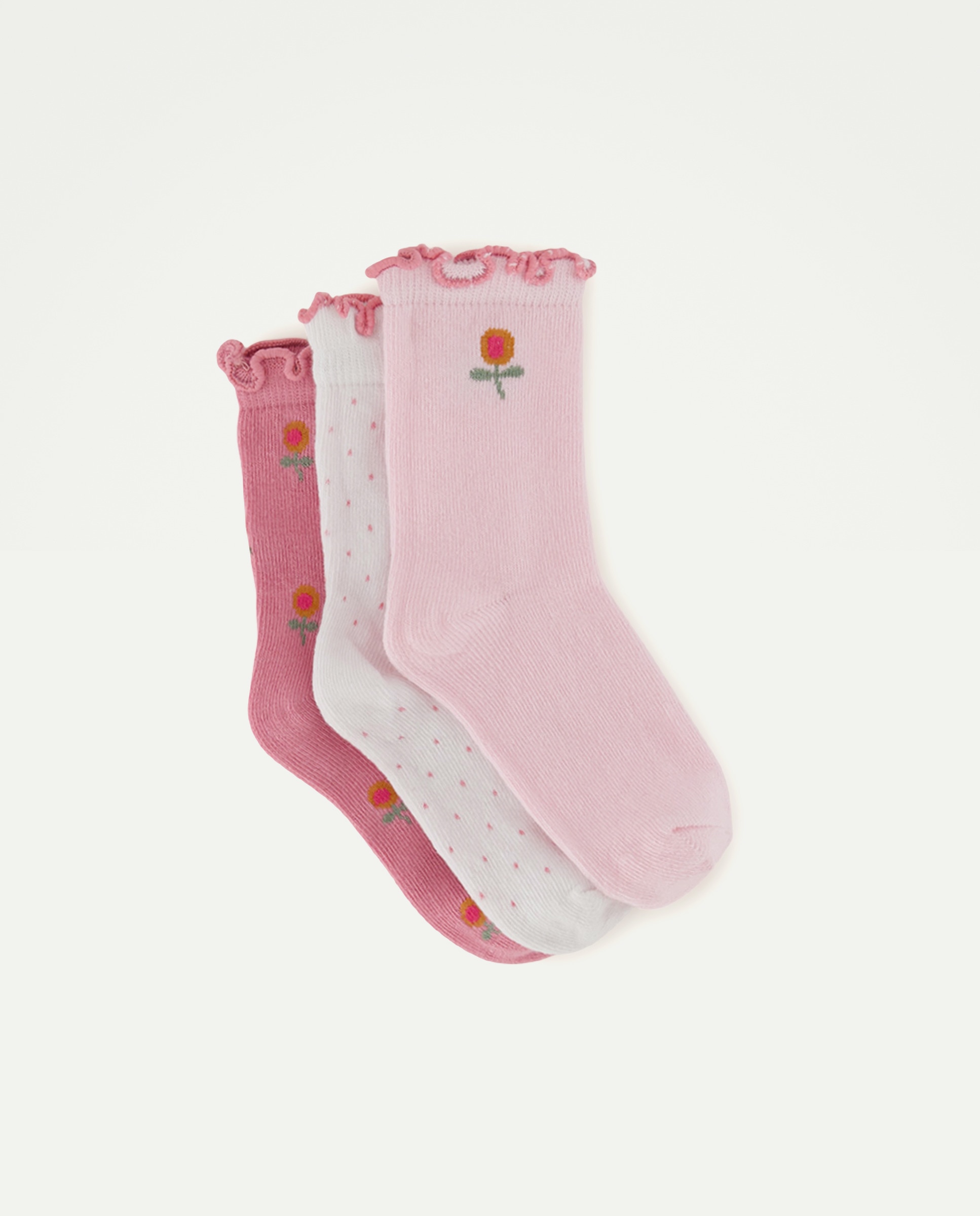 Pack de 3 Pares de Meias Curtas de Bebé com Fantasia Rosa-1
