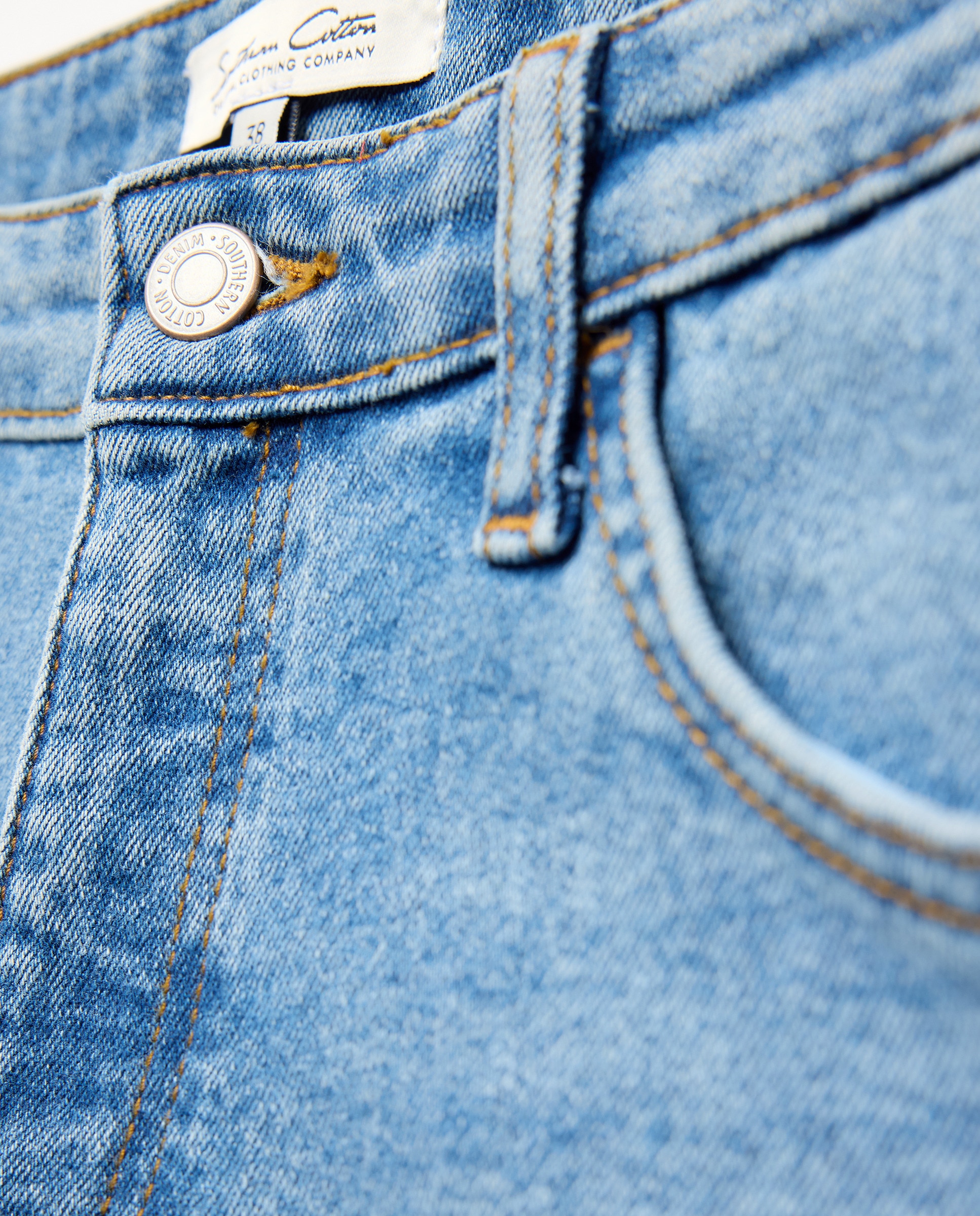 Jeans straight de mulher com cinco bolsos Azul pálido-5