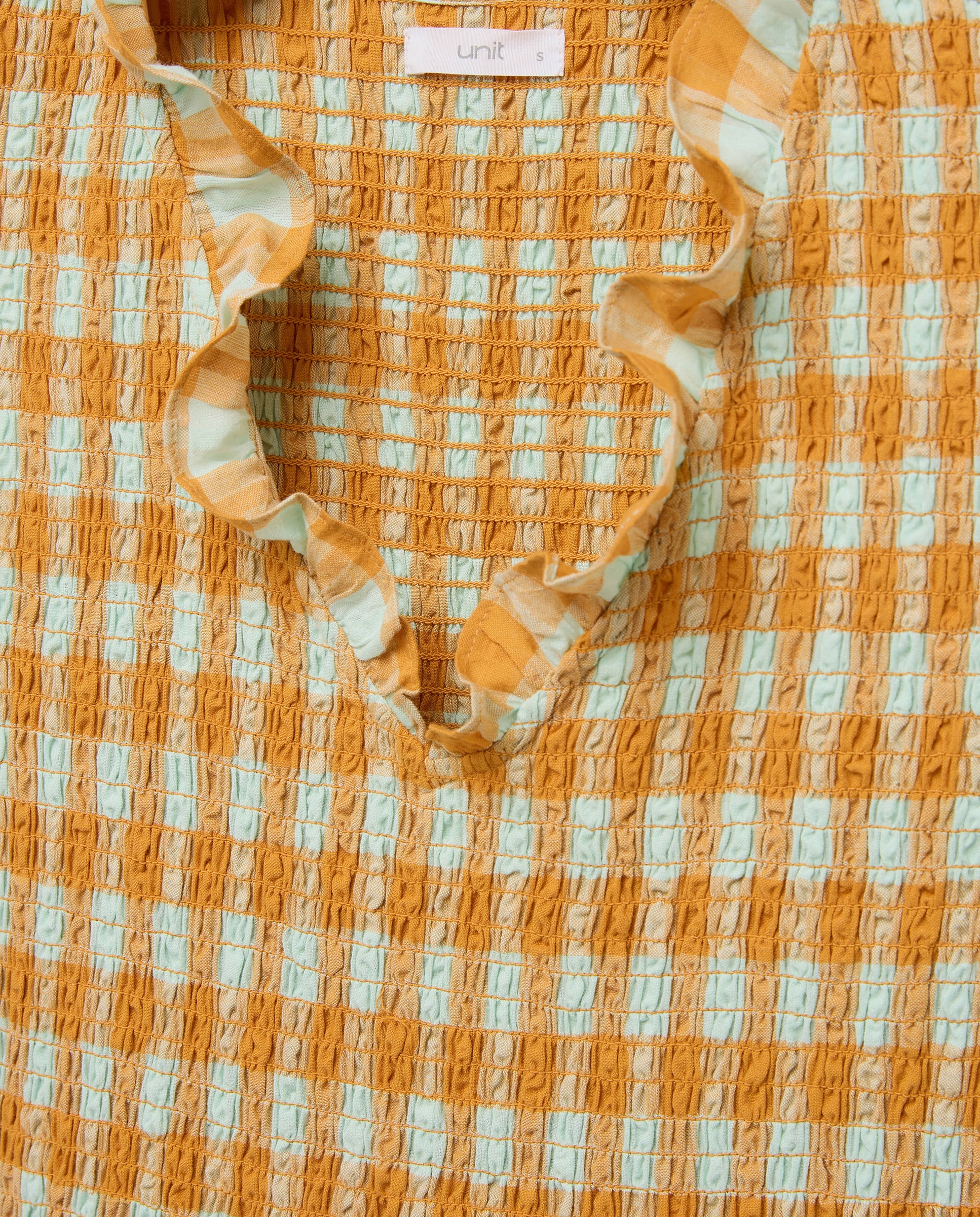 Vestido de mujer de cuadros fruncido Azul-5