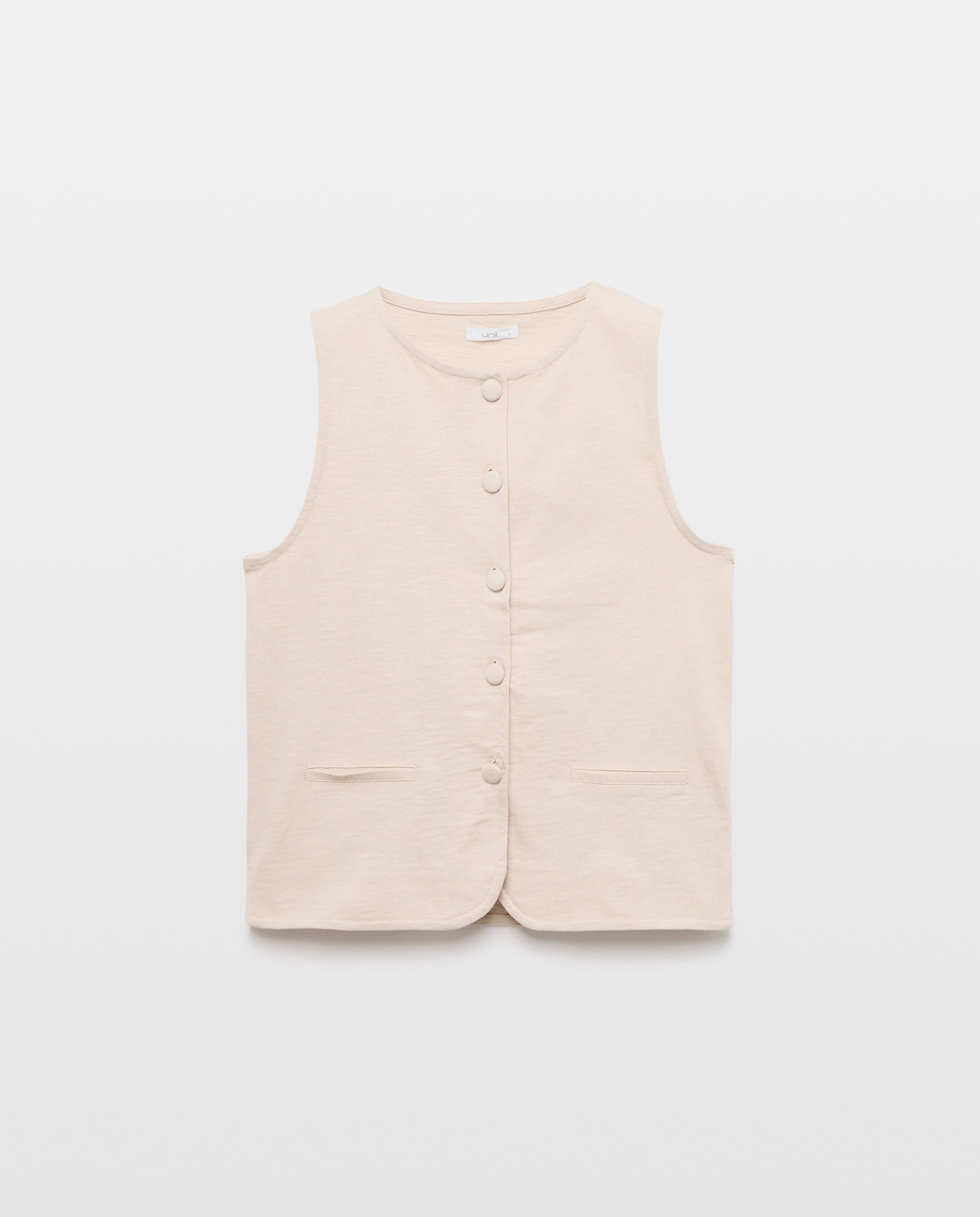 Chaleco de mujer de algodón cuello caja abotonado Beige-4
