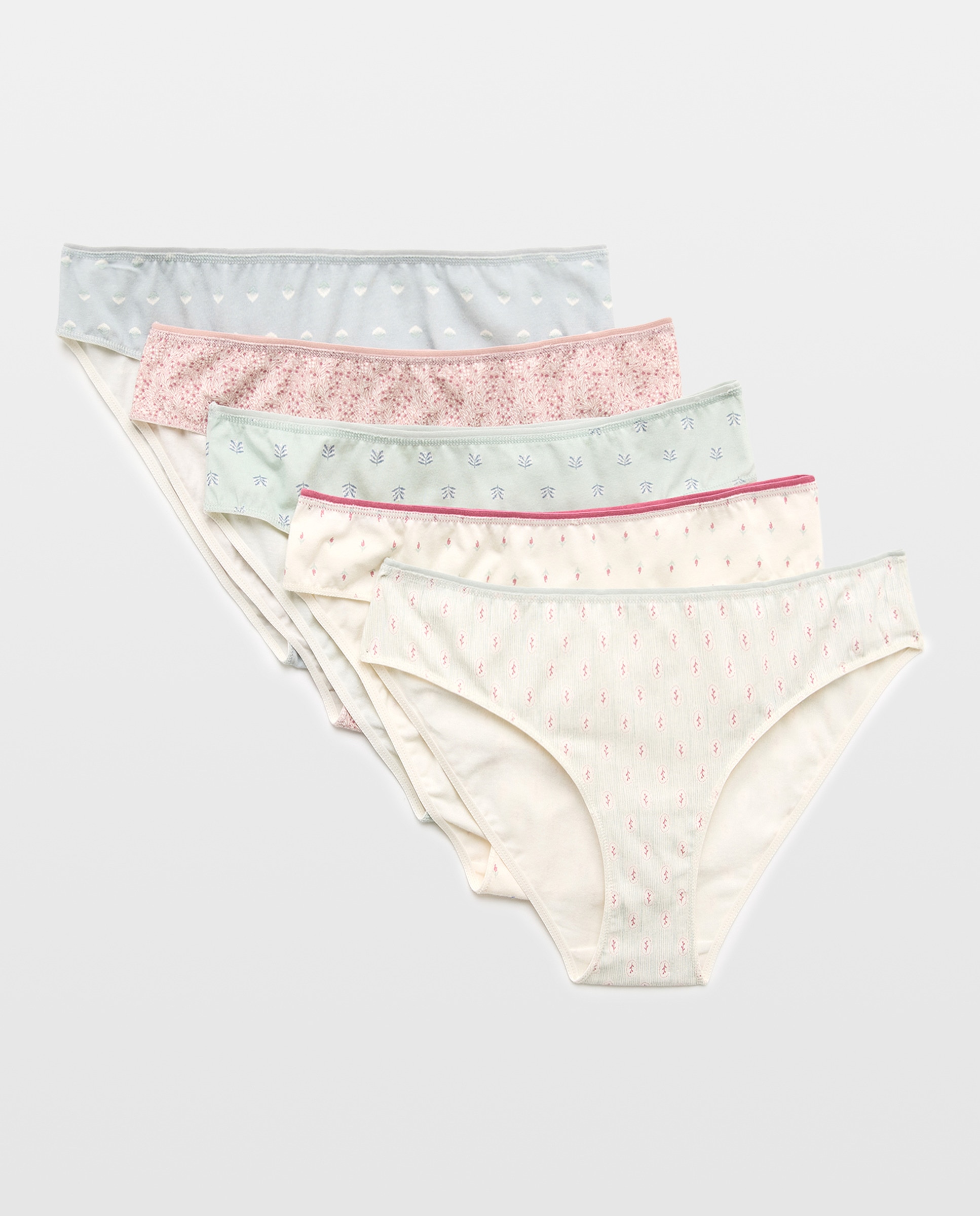 Pack 5 bragas de mujer algodón estampadas 582 Verde agua-3
