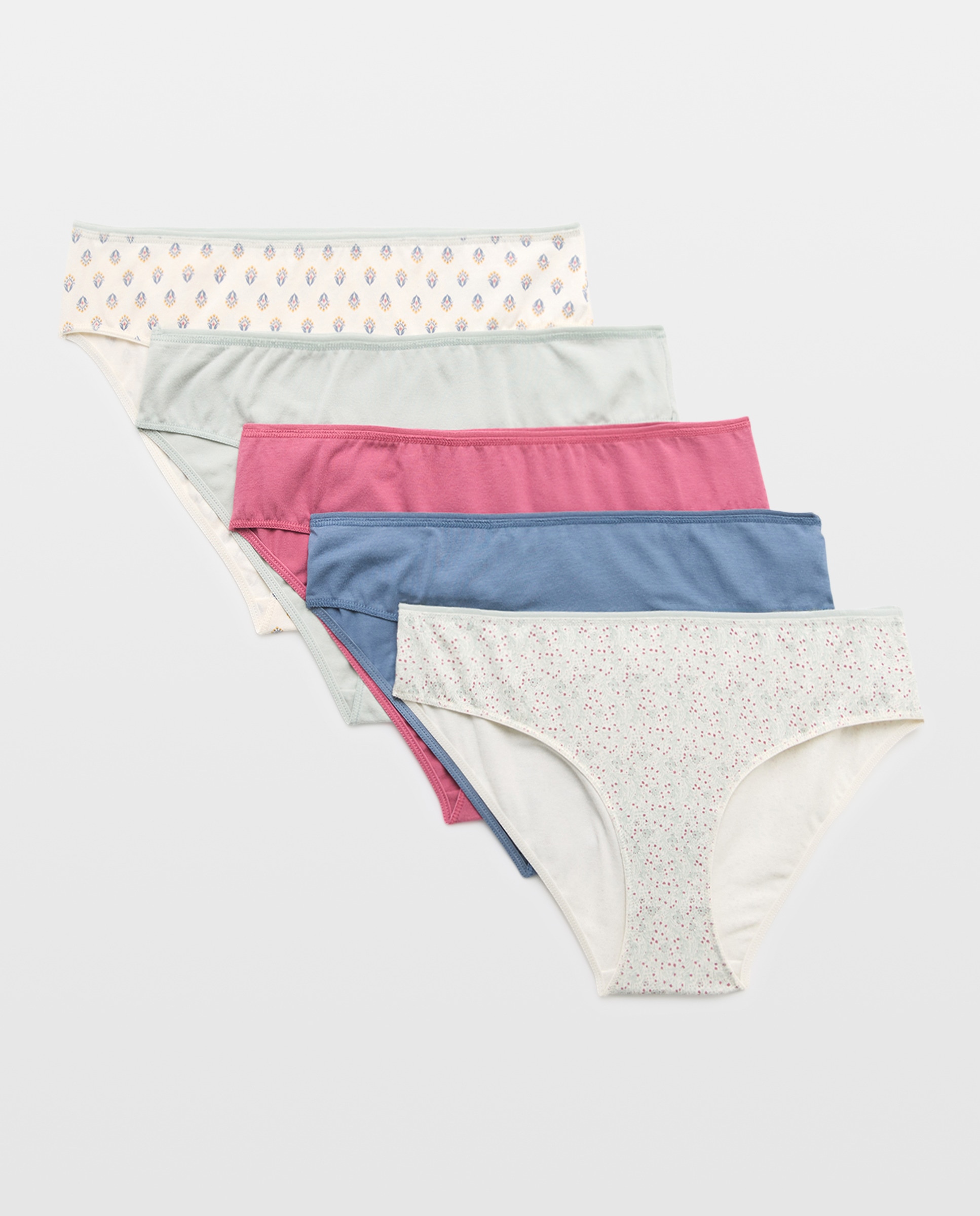 Pack 5 bragas de mujer algodón estampadas 582 Verde agua-3
