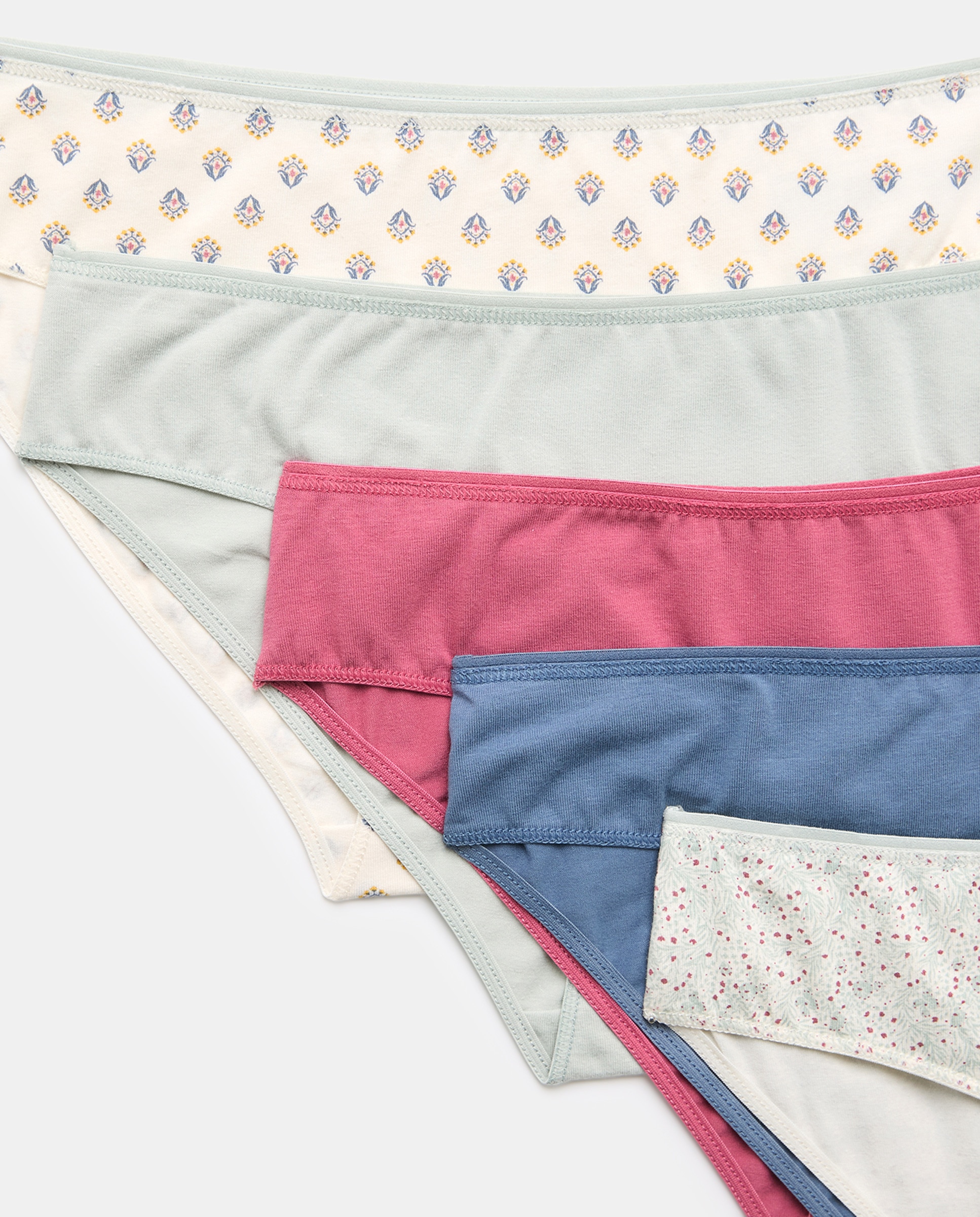 Pack 5 bragas de mujer algodón estampadas 582 Verde agua-4