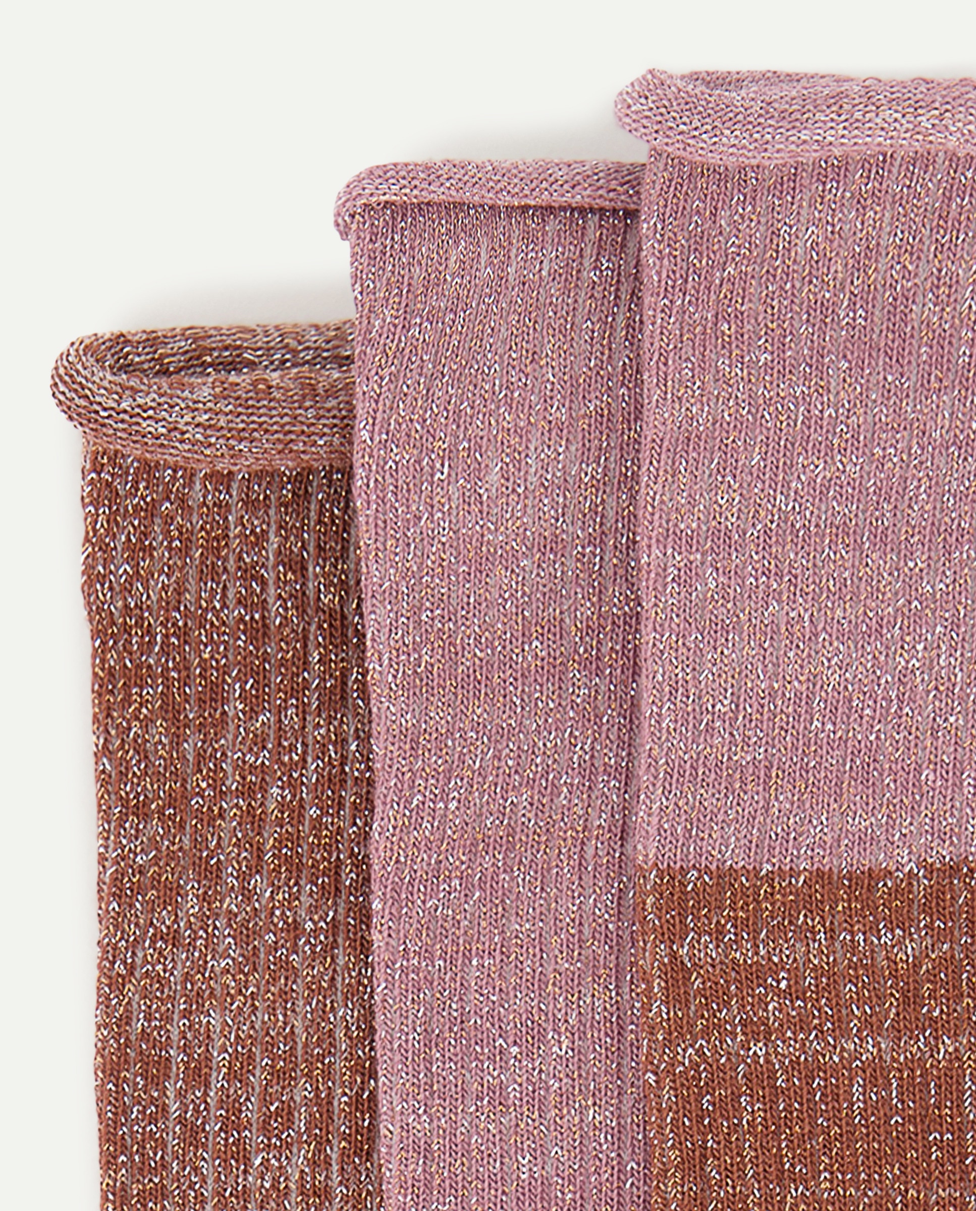 Pack 3 calcetines de mujer hilo metalizado Marrón-2