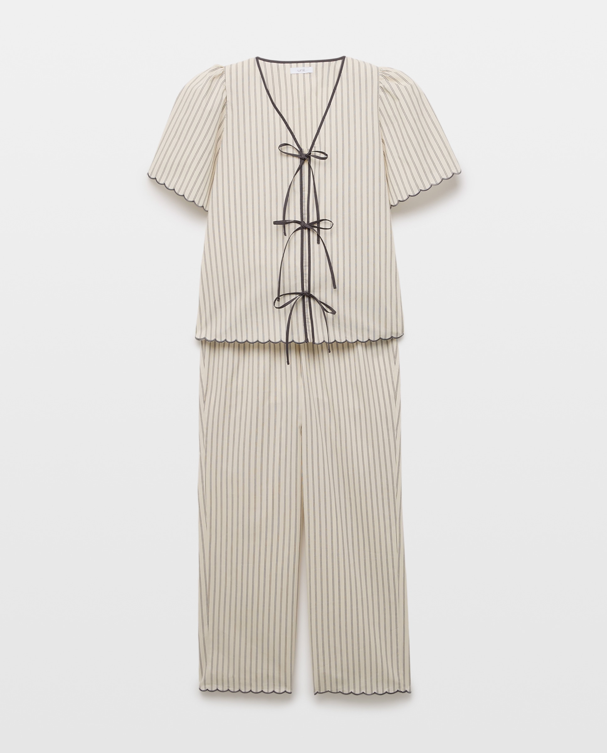 Pijama mujer algodón manga ancha lazos 830 Antracita-3