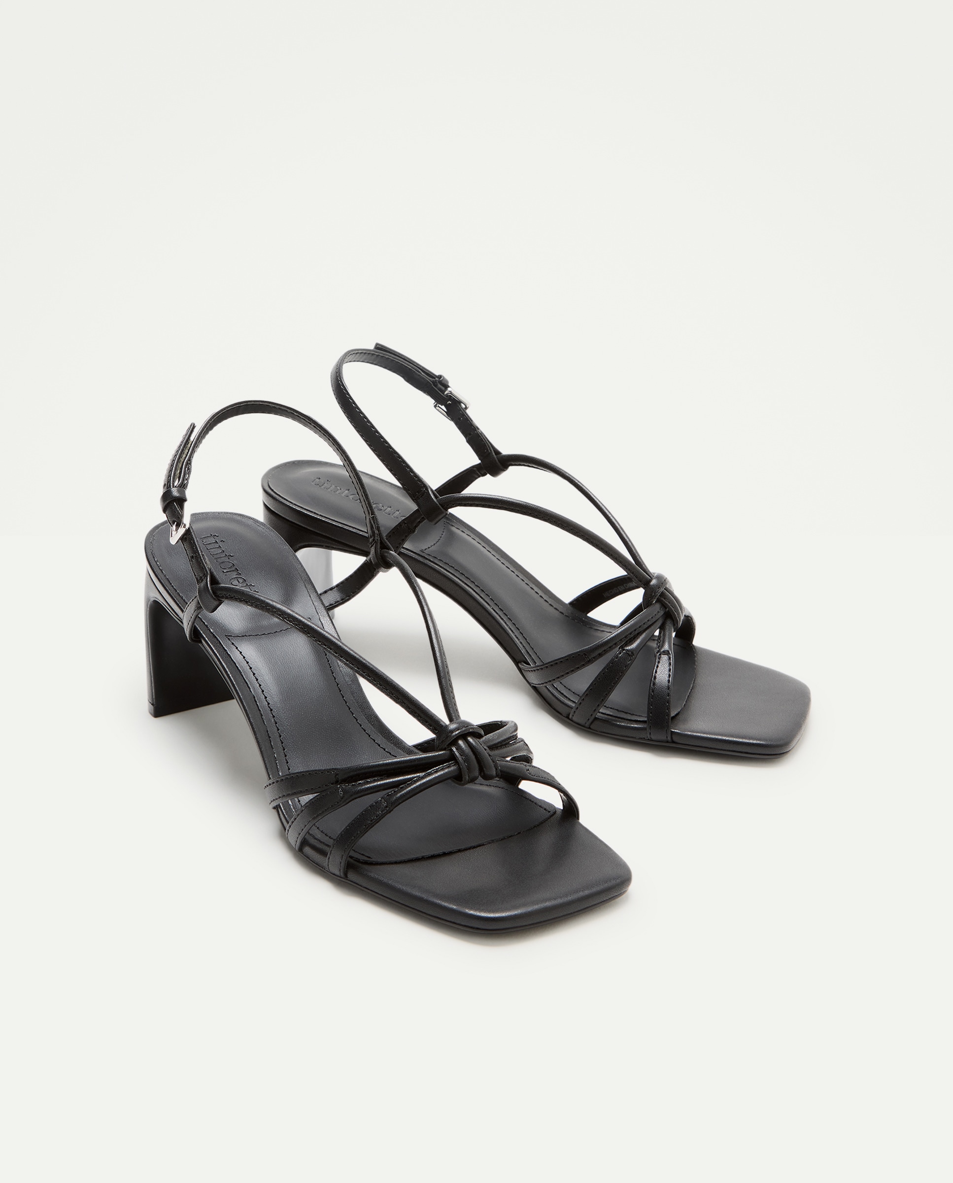 Sandálias de Salto com Pala de Tiras com Nó Preto-2
