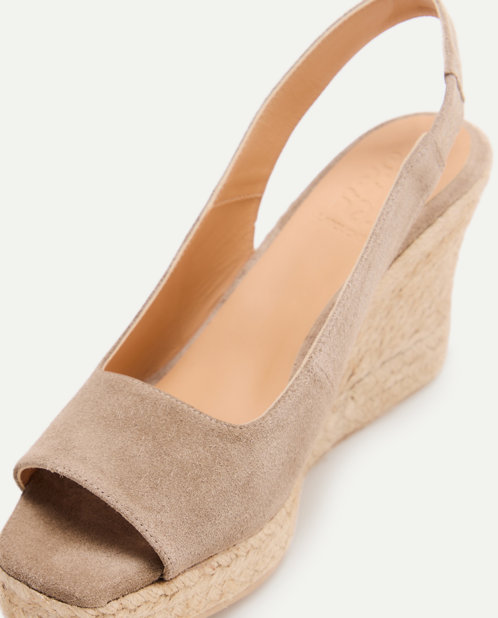 Alpercatas de Cunha Tipo Peep Toe em Pele Vison Claro-5