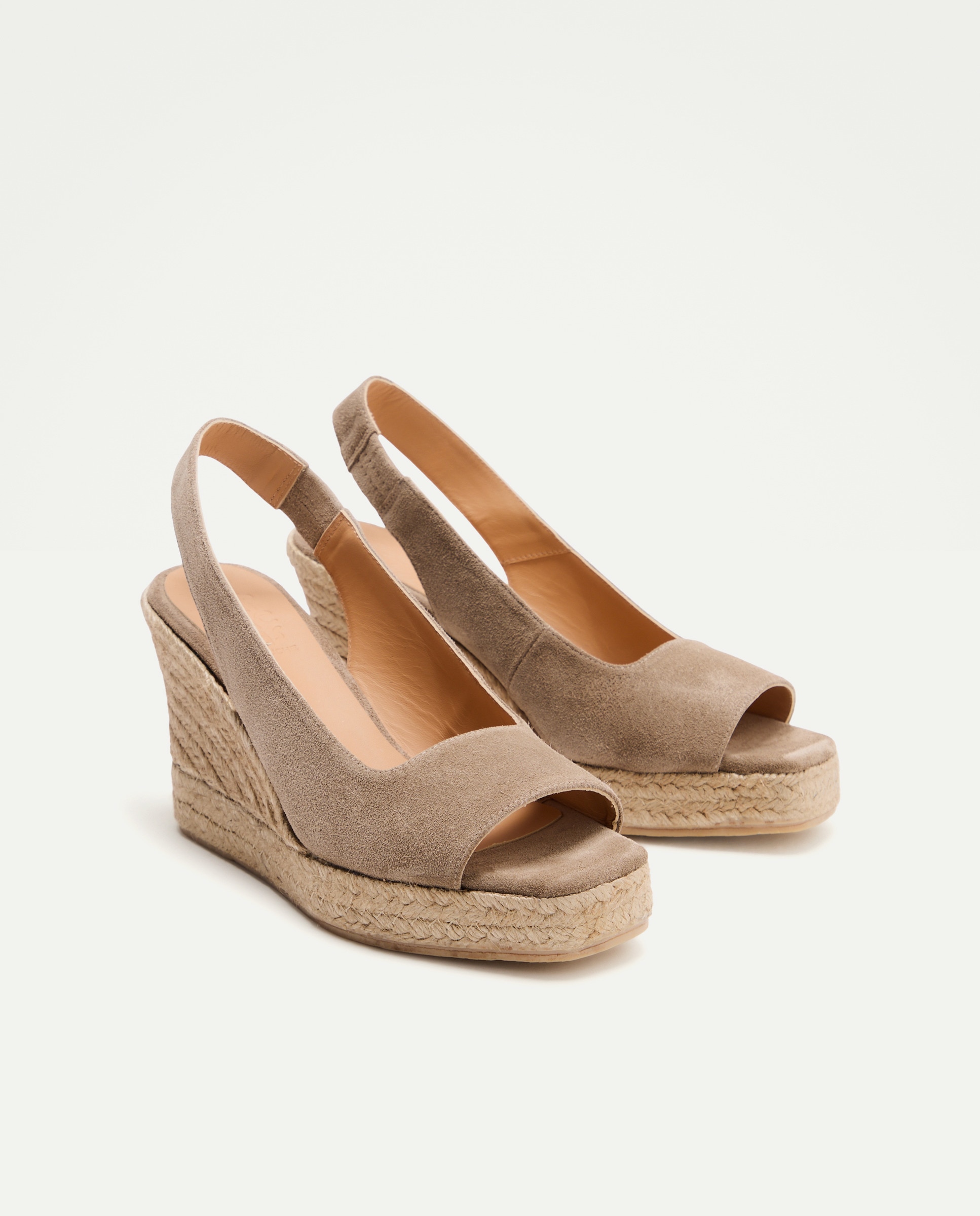 Alpercatas de Cunha Tipo Peep Toe em Pele Vison Claro-2