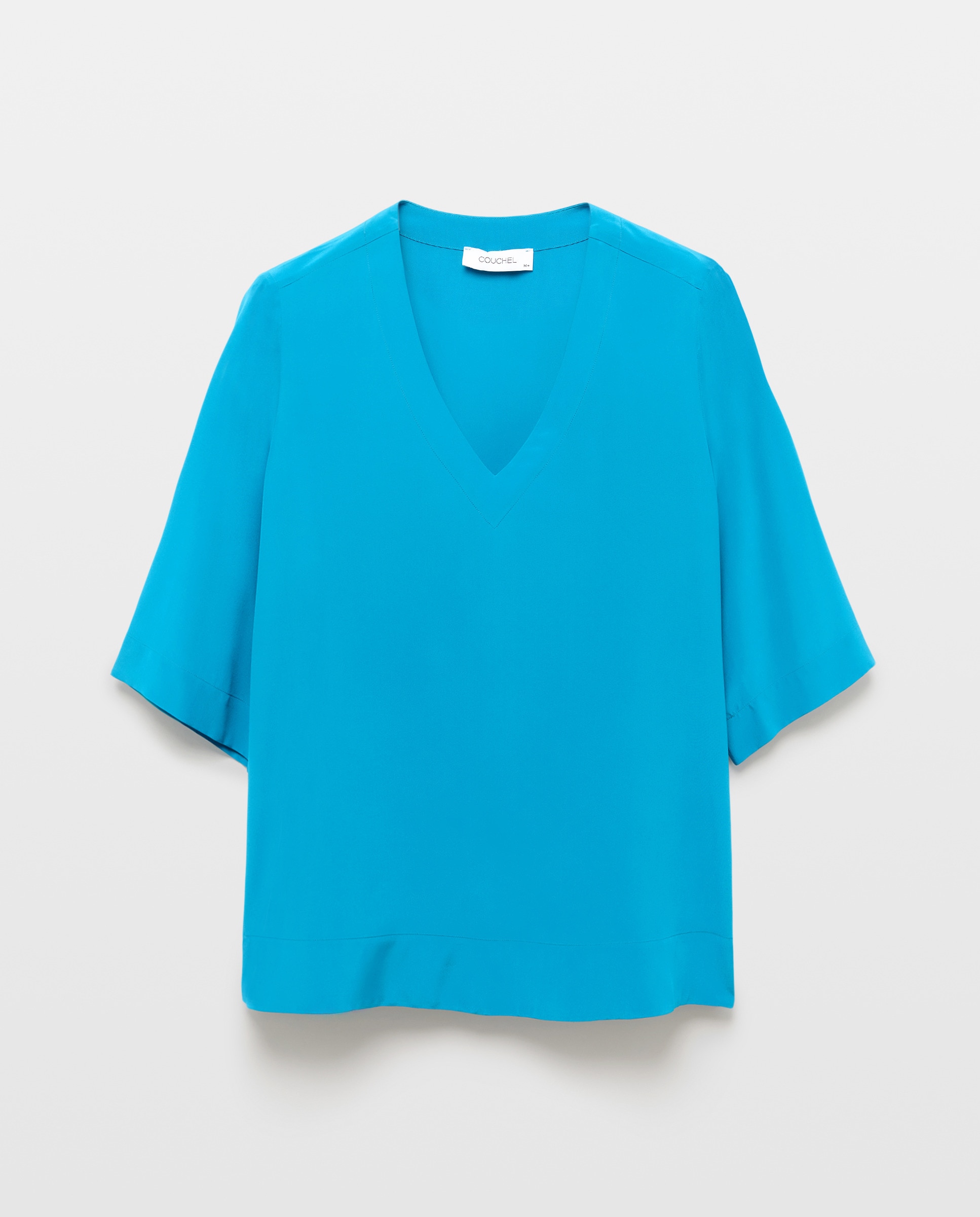 Top de Seda com Decote em Bico Verde Pato-4