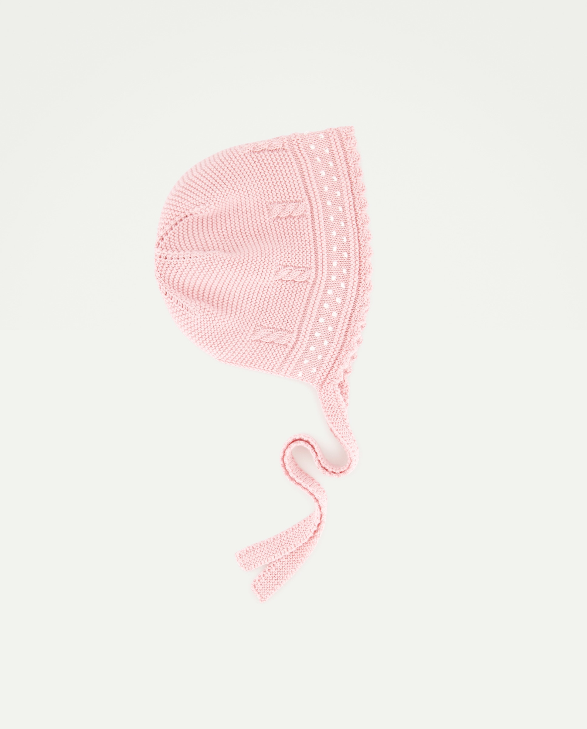 Touca de Tricot com Relevos e Malha do Cabo com Folhos de Bebé 200 Rosa-1