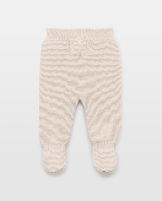 Imagem 0 de Calças com Pés de Tricot com Malha do Cabo Aberta à Frente com Botão de Bebé
