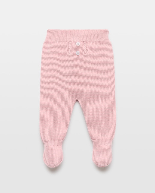 Imagem 0 de Calças com Pés de Tricot com Malha do Cabo Aberta à Frente com Botão de Bebé