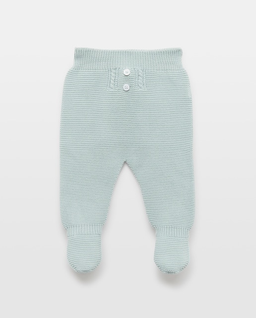 Imagem 0 de Calças com Pés de Tricot com Malha do Cabo Aberta à Frente com Botão de Bebé
