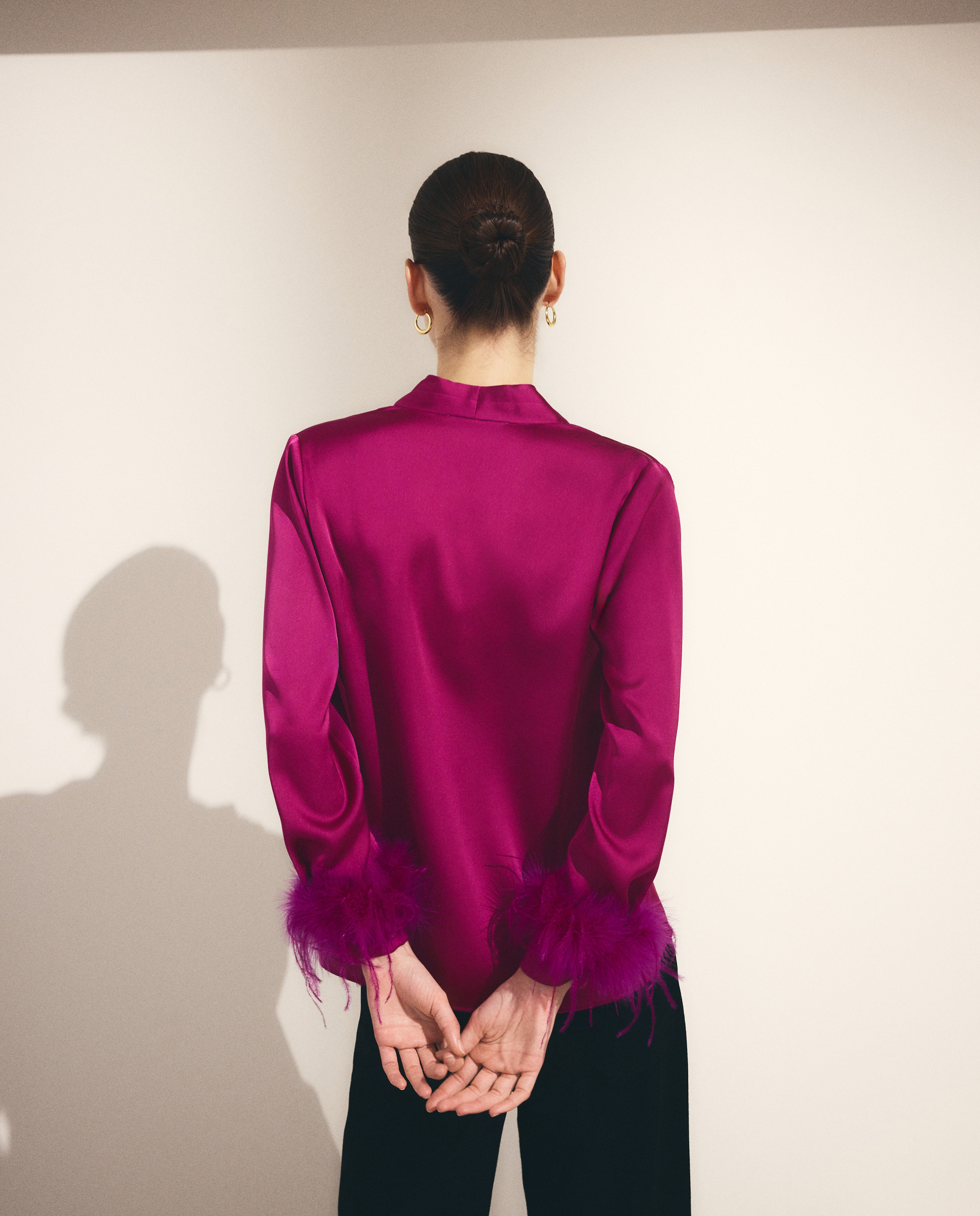 Blusa de Cetim com Manga Comprida Ameixa-3